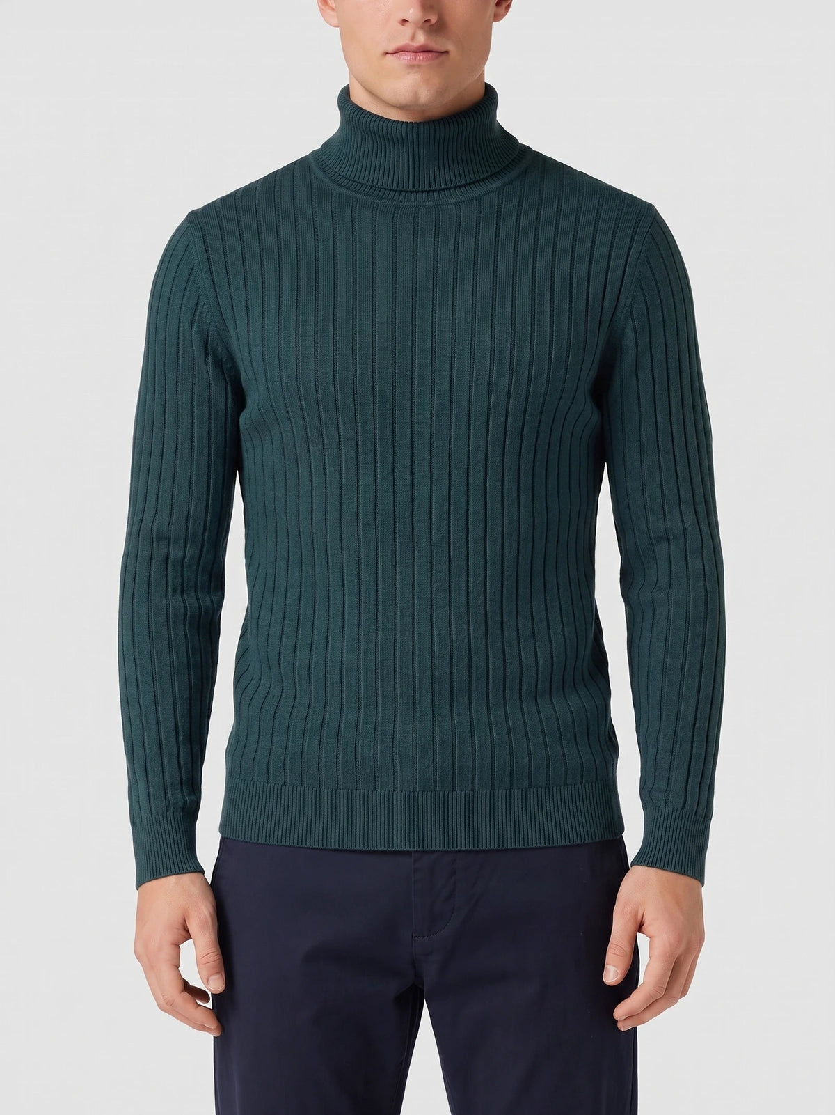 Men's Roll Neck Jumper, Solid Colour Striped Knit Pullover for Winter Casual Wear