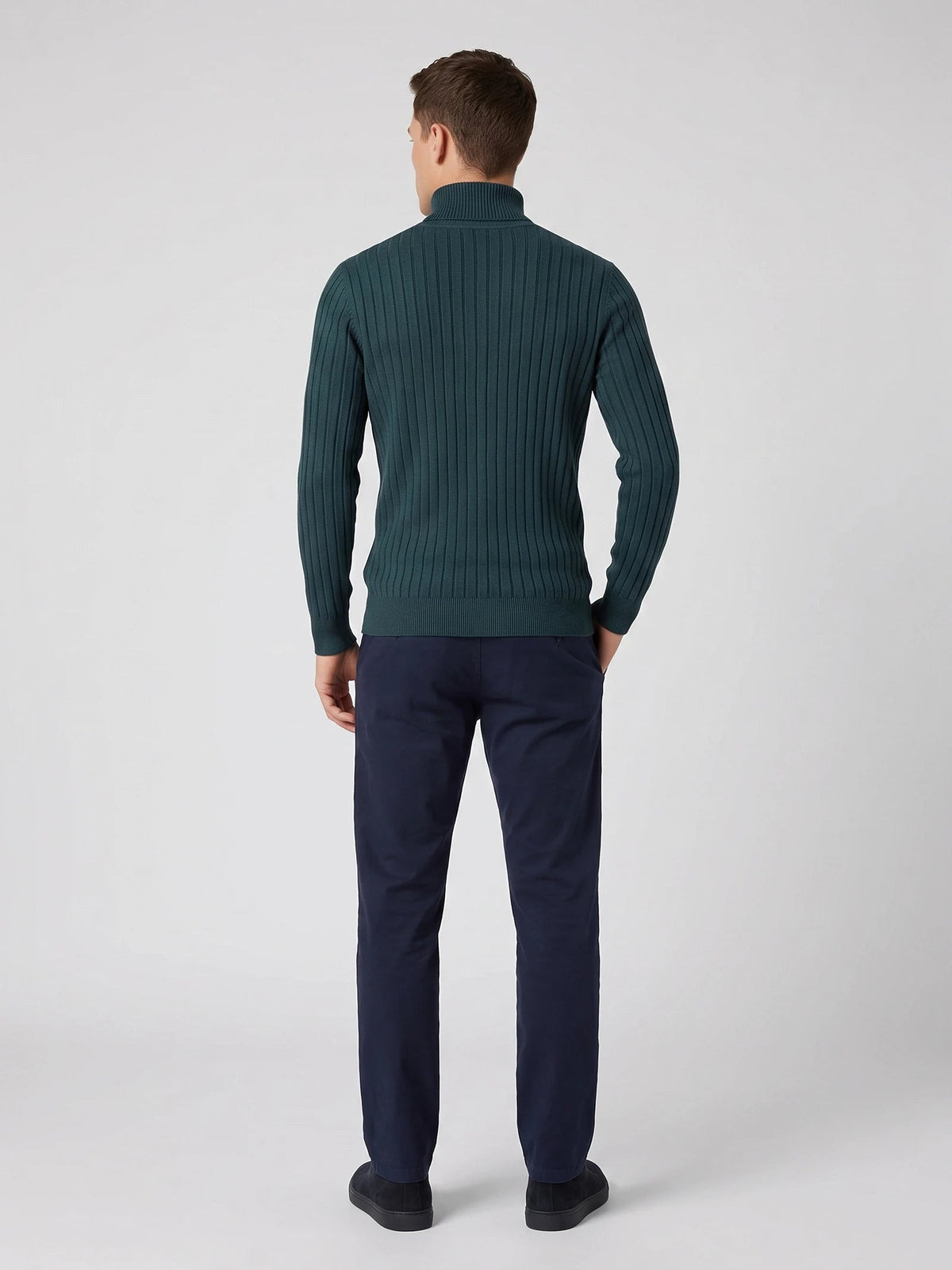 Men's Roll Neck Jumper, Solid Colour Striped Knit Pullover for Winter Casual Wear