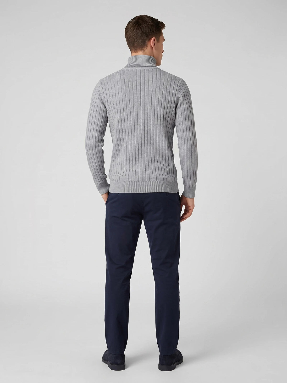 Men's Roll Neck Jumper, Solid Colour Striped Knit Pullover for Winter Casual Wear