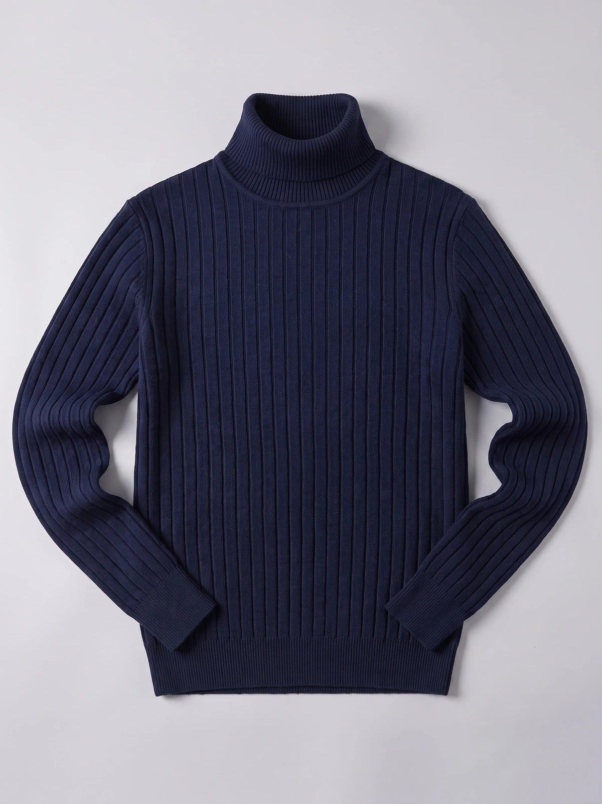 Men's Roll Neck Jumper, Solid Colour Striped Knit Pullover for Winter Casual Wear