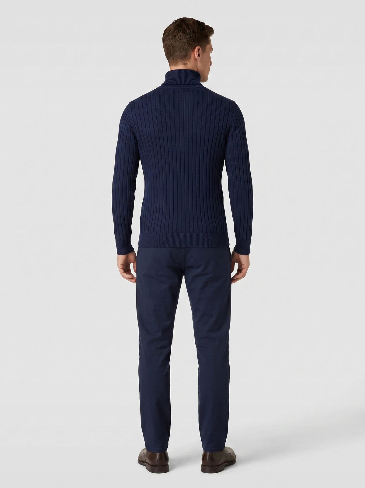 Men's Roll Neck Jumper, Solid Colour Striped Knit Pullover for Winter Casual Wear