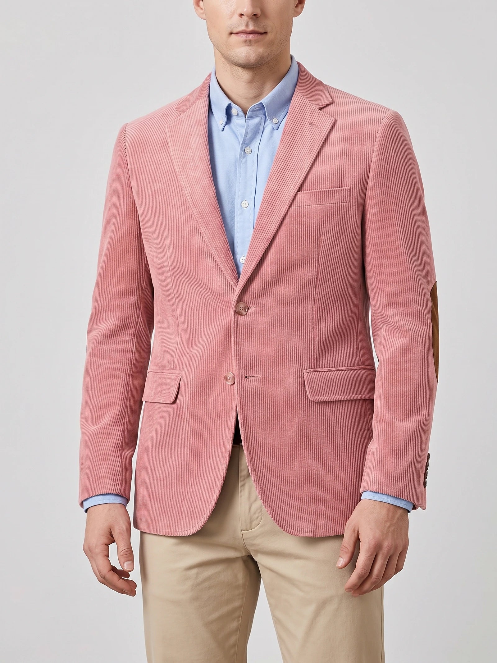 Men's Corduroy Blazer with Elbow Patches, Single-Breasted Business Casual Jacket for Spring and Autumn
