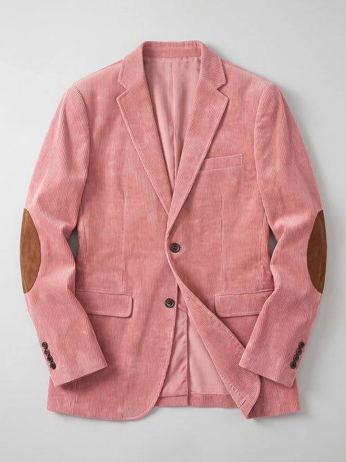 Men's Corduroy Blazer with Elbow Patches, Single-Breasted Business Casual Jacket for Spring and Autumn