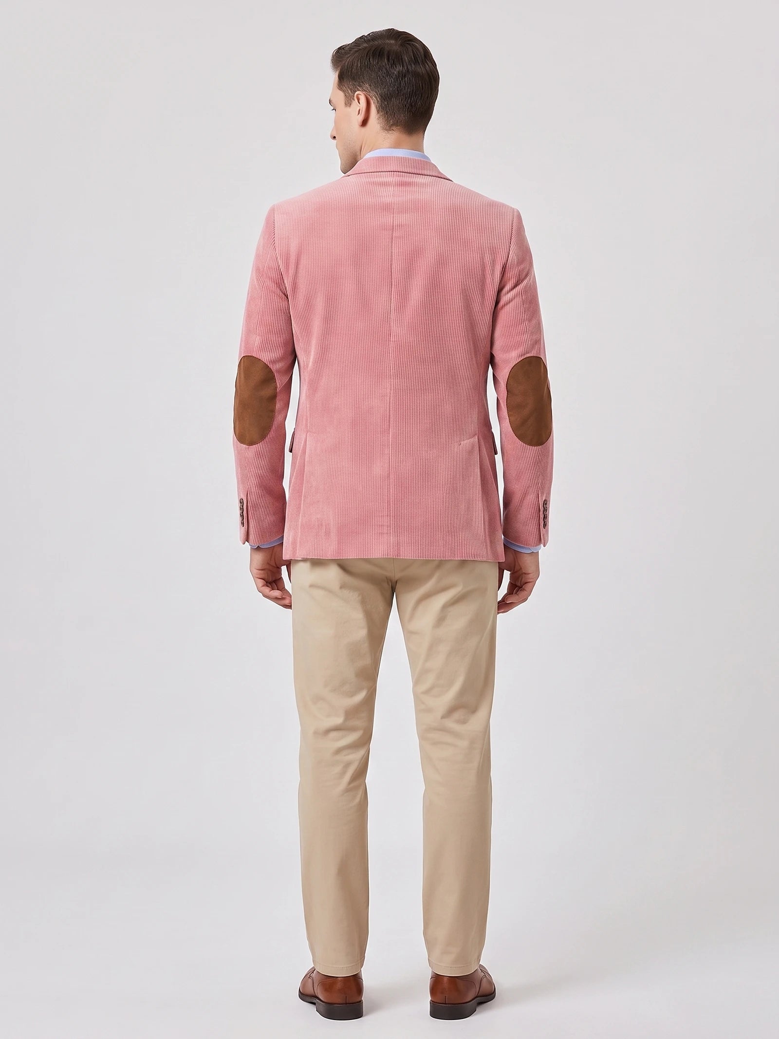Men's Corduroy Blazer with Elbow Patches, Single-Breasted Business Casual Jacket for Spring and Autumn