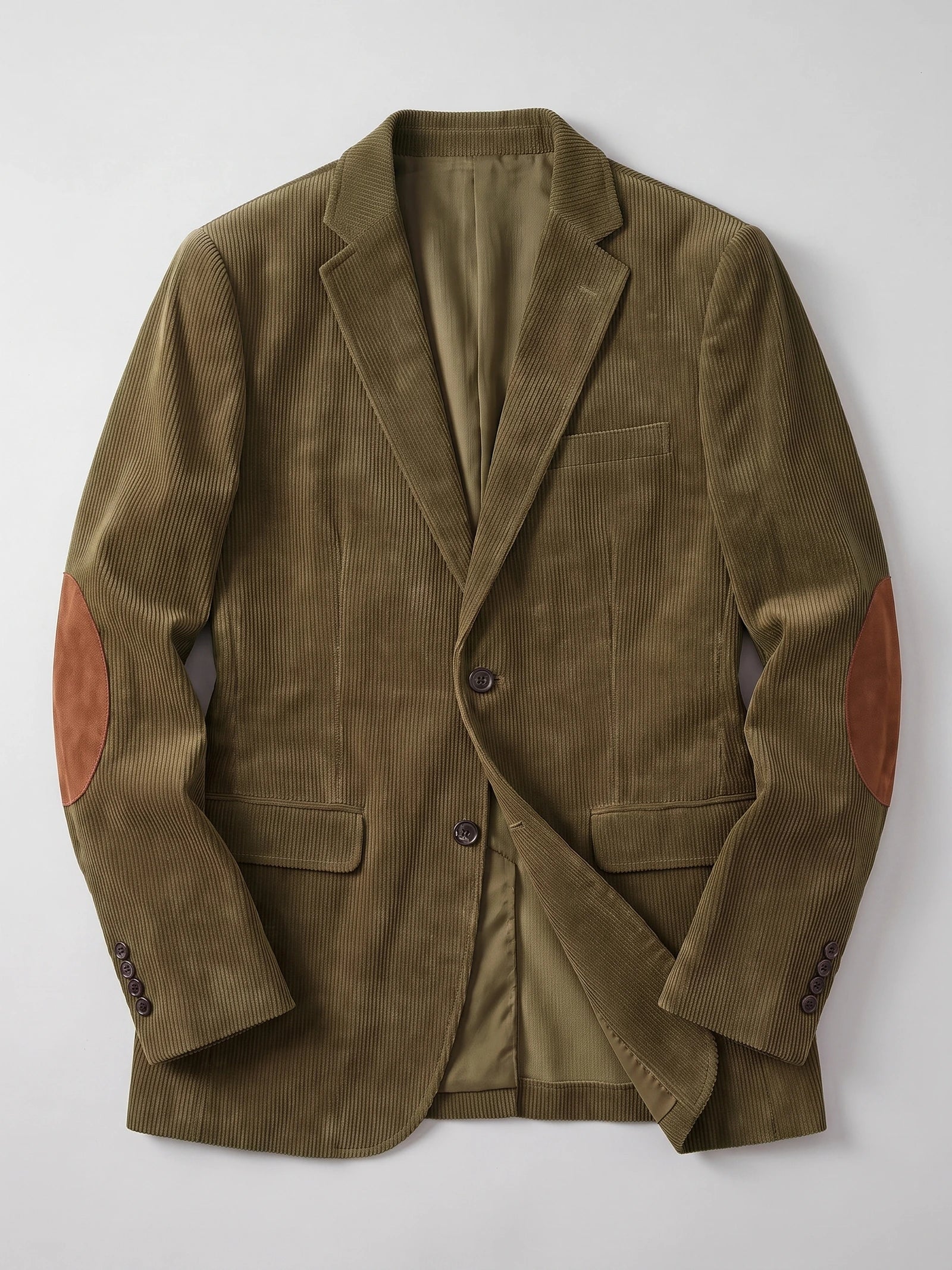 Men's Corduroy Blazer with Elbow Patches, Single-Breasted Business Casual Jacket for Spring and Autumn