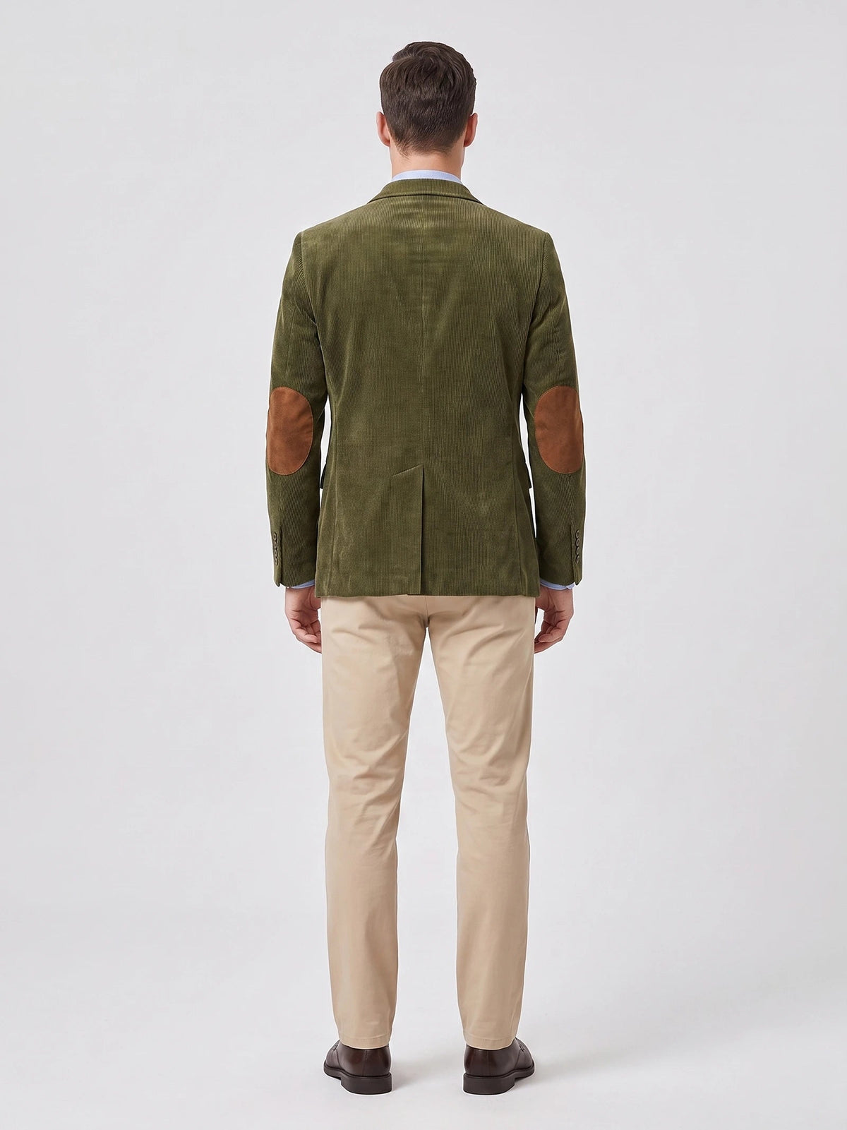 Men's Corduroy Blazer with Elbow Patches, Single-Breasted Business Casual Jacket for Spring and Autumn