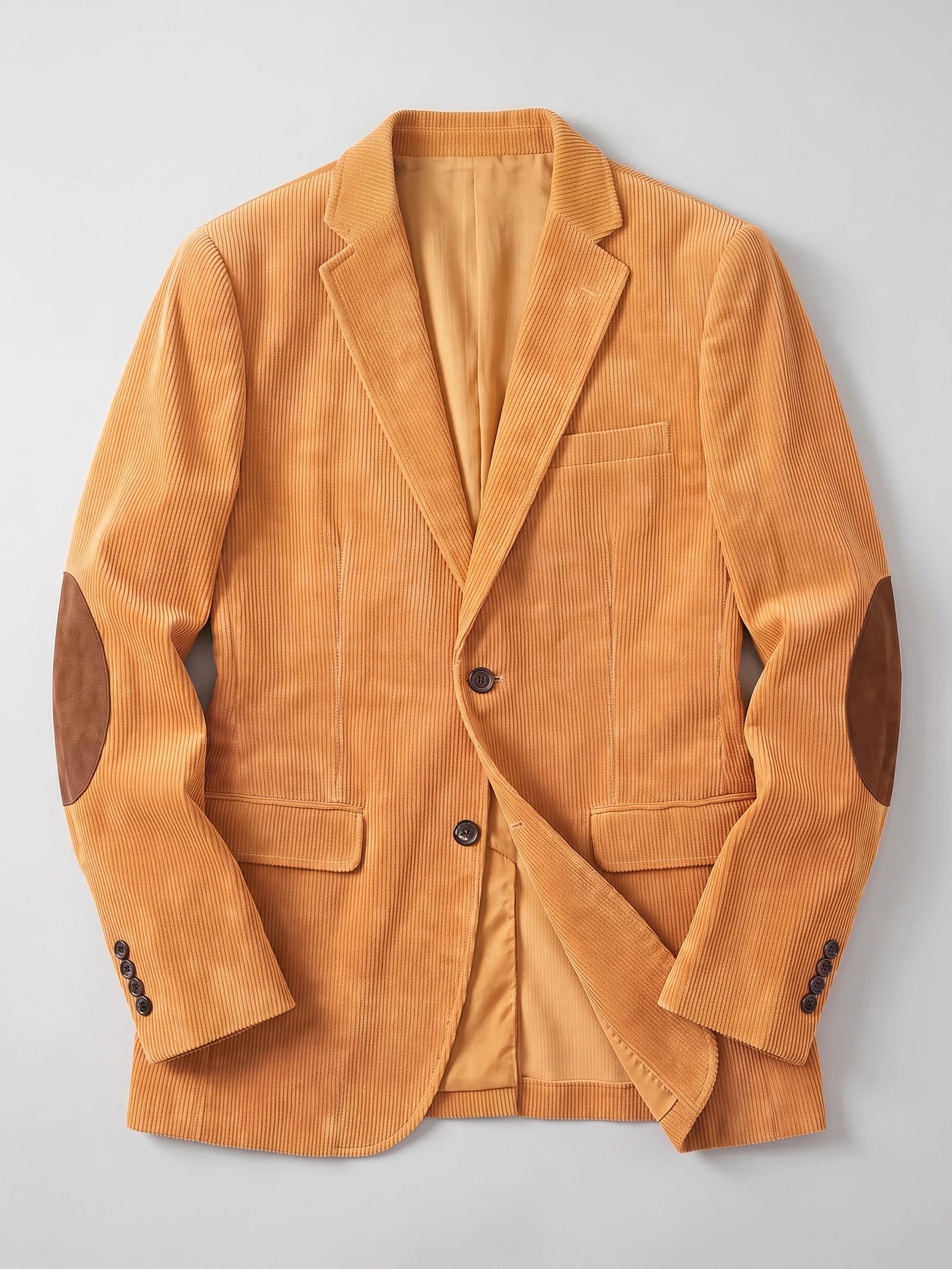 Men's Corduroy Blazer with Elbow Patches, Single-Breasted Business Casual Jacket for Spring and Autumn
