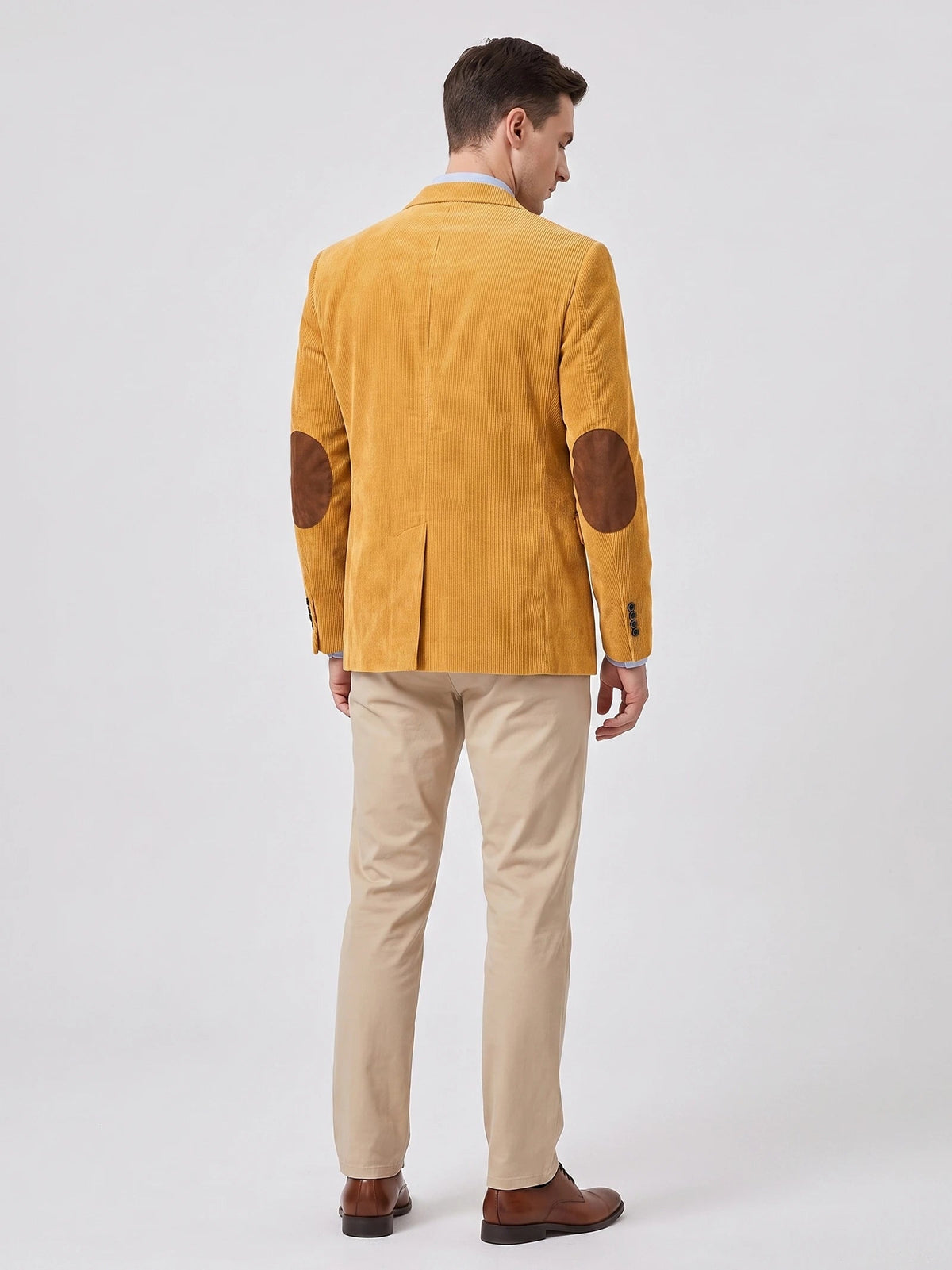 Men's Corduroy Blazer with Elbow Patches, Single-Breasted Business Casual Jacket for Spring and Autumn