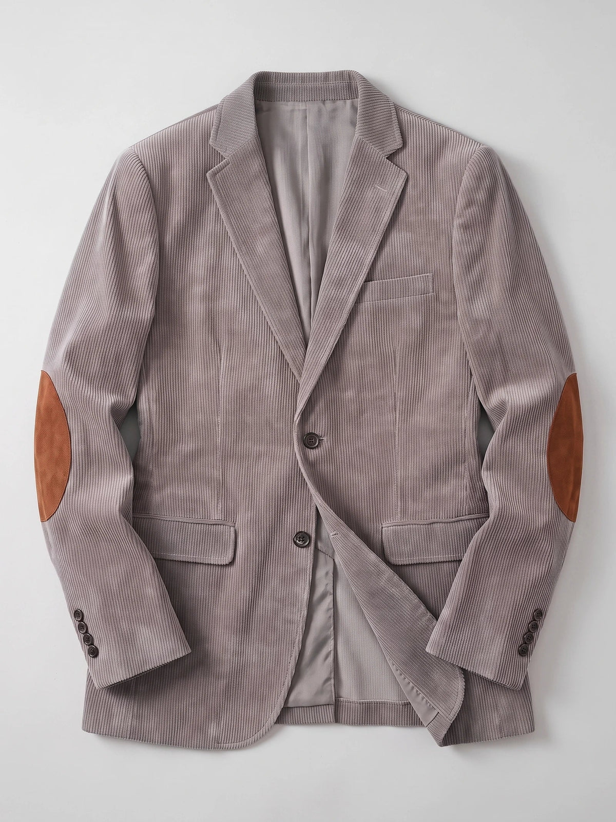 Men's Corduroy Blazer with Elbow Patches, Single-Breasted Business Casual Jacket for Spring and Autumn