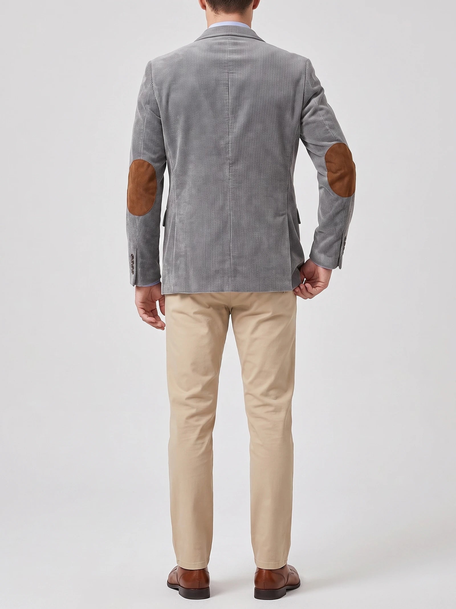 Men's Corduroy Blazer with Elbow Patches, Single-Breasted Business Casual Jacket for Spring and Autumn