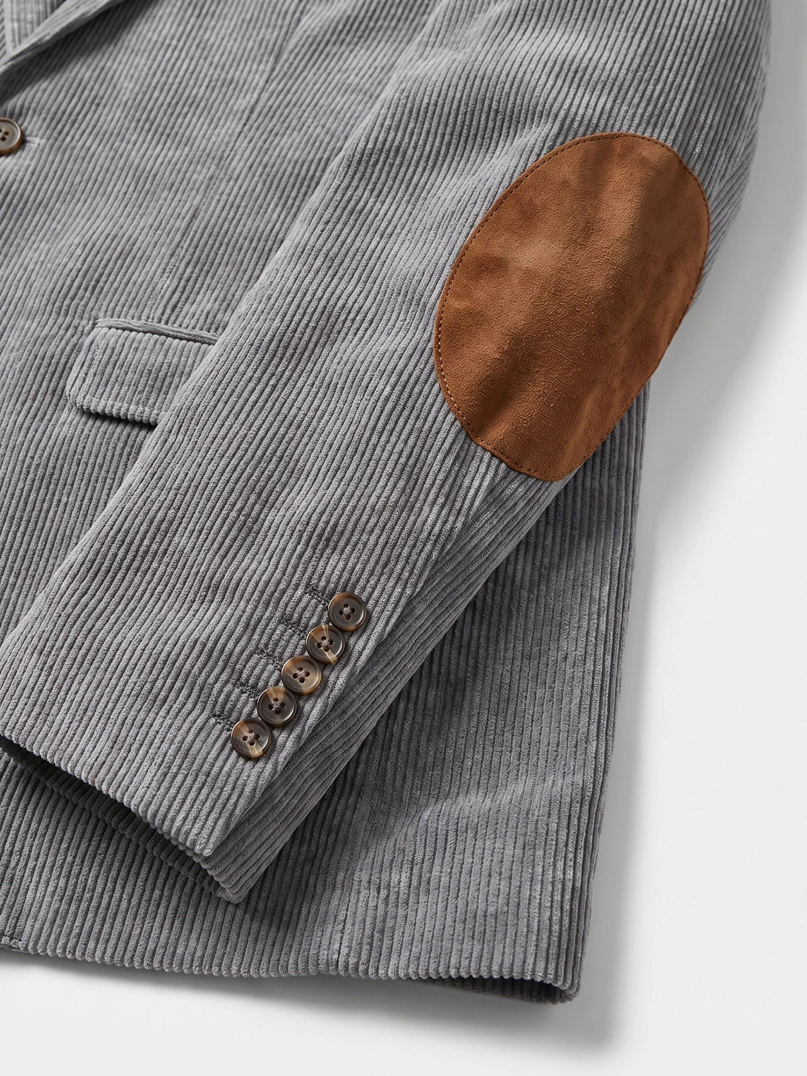 Men's Corduroy Blazer with Elbow Patches, Single-Breasted Business Casual Jacket for Spring and Autumn