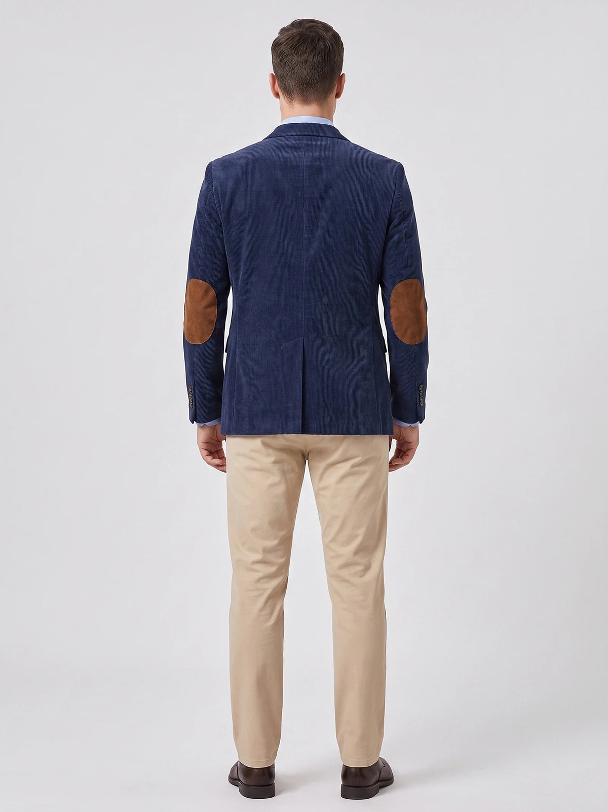 Men's Corduroy Blazer with Elbow Patches, Single-Breasted Business Casual Jacket for Spring and Autumn