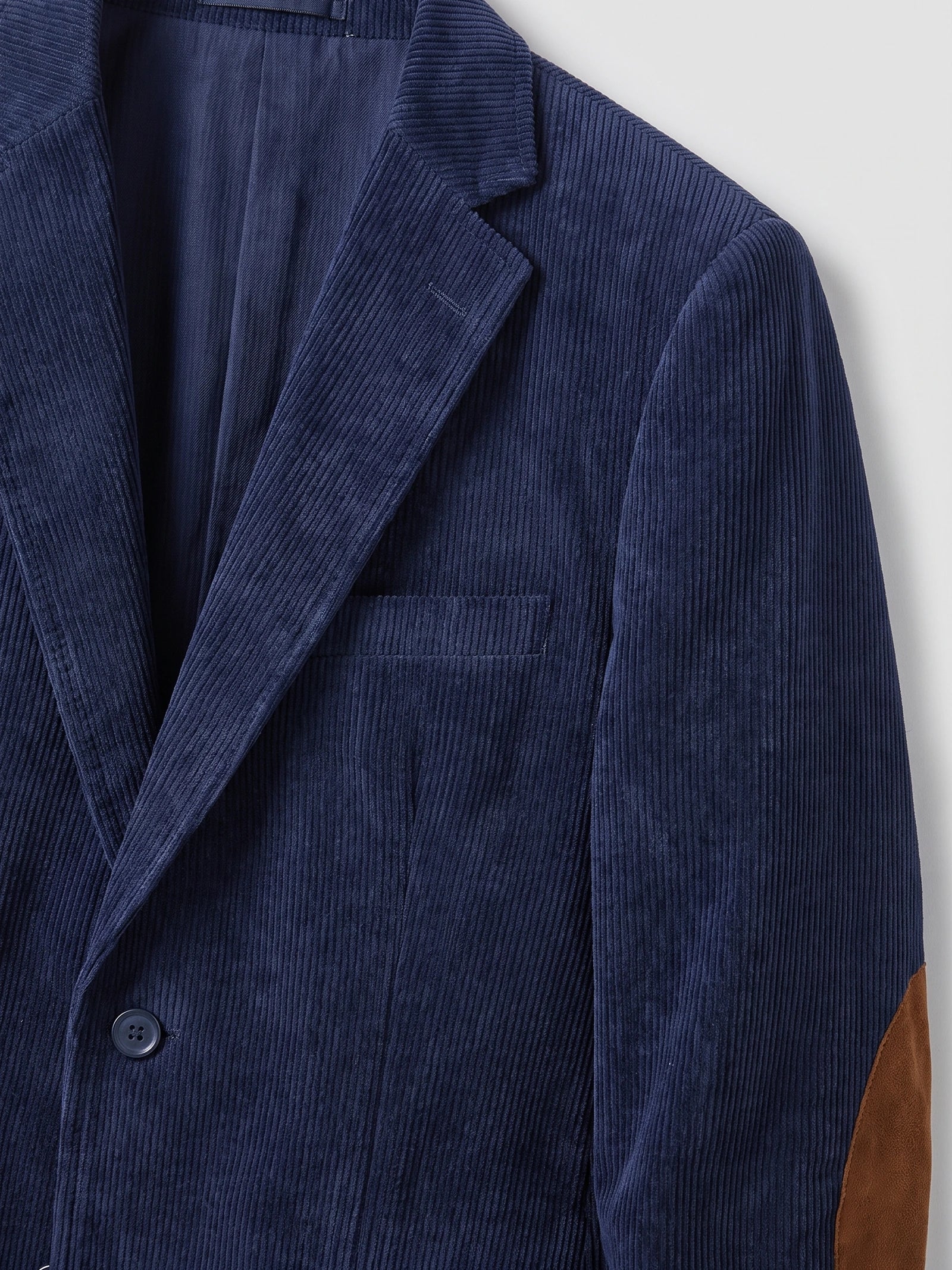 Men's Corduroy Blazer with Elbow Patches, Single-Breasted Business Casual Jacket for Spring and Autumn