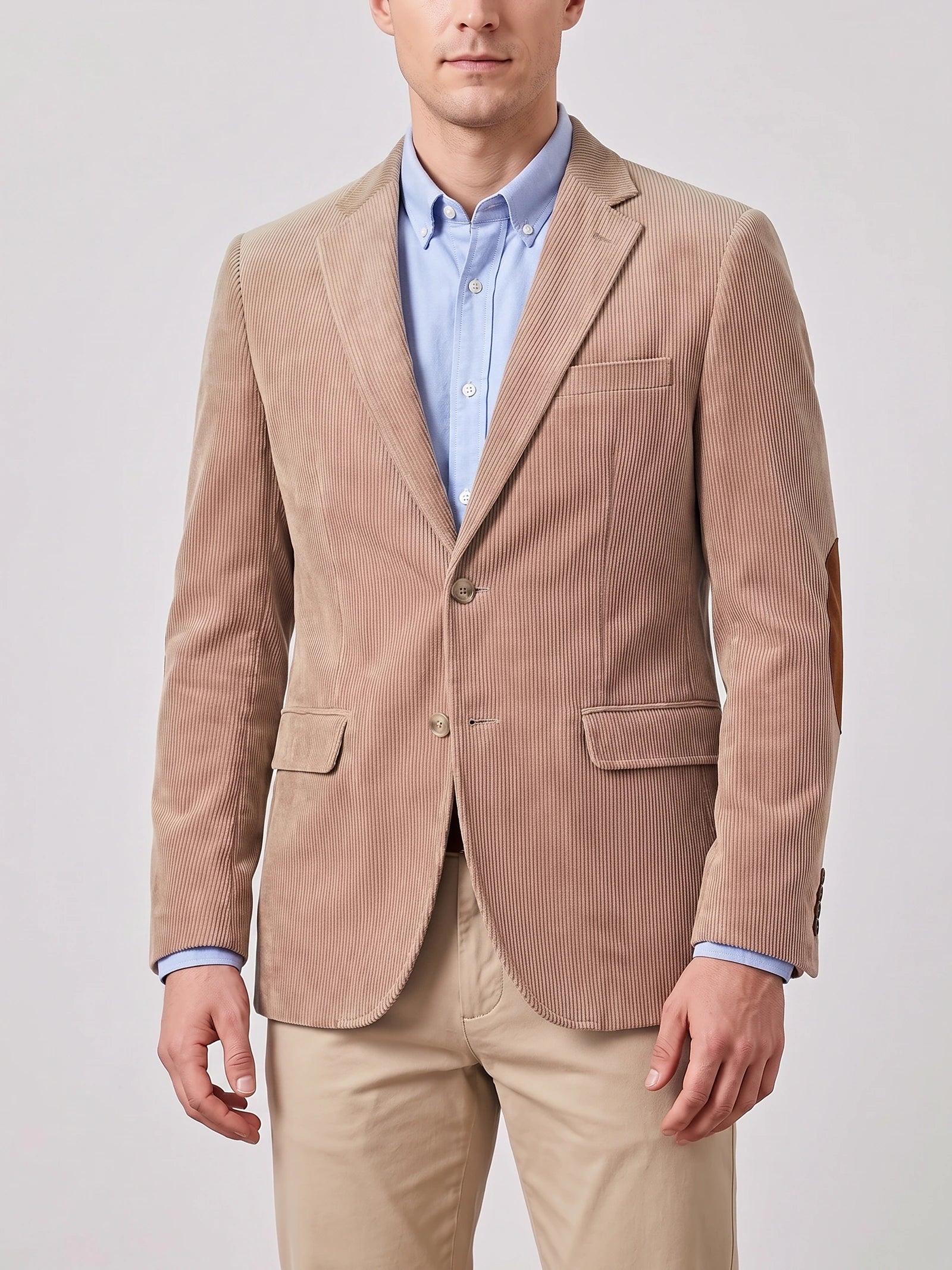 Men's Corduroy Blazer with Elbow Patches, Single-Breasted Business Casual Jacket for Spring and Autumn