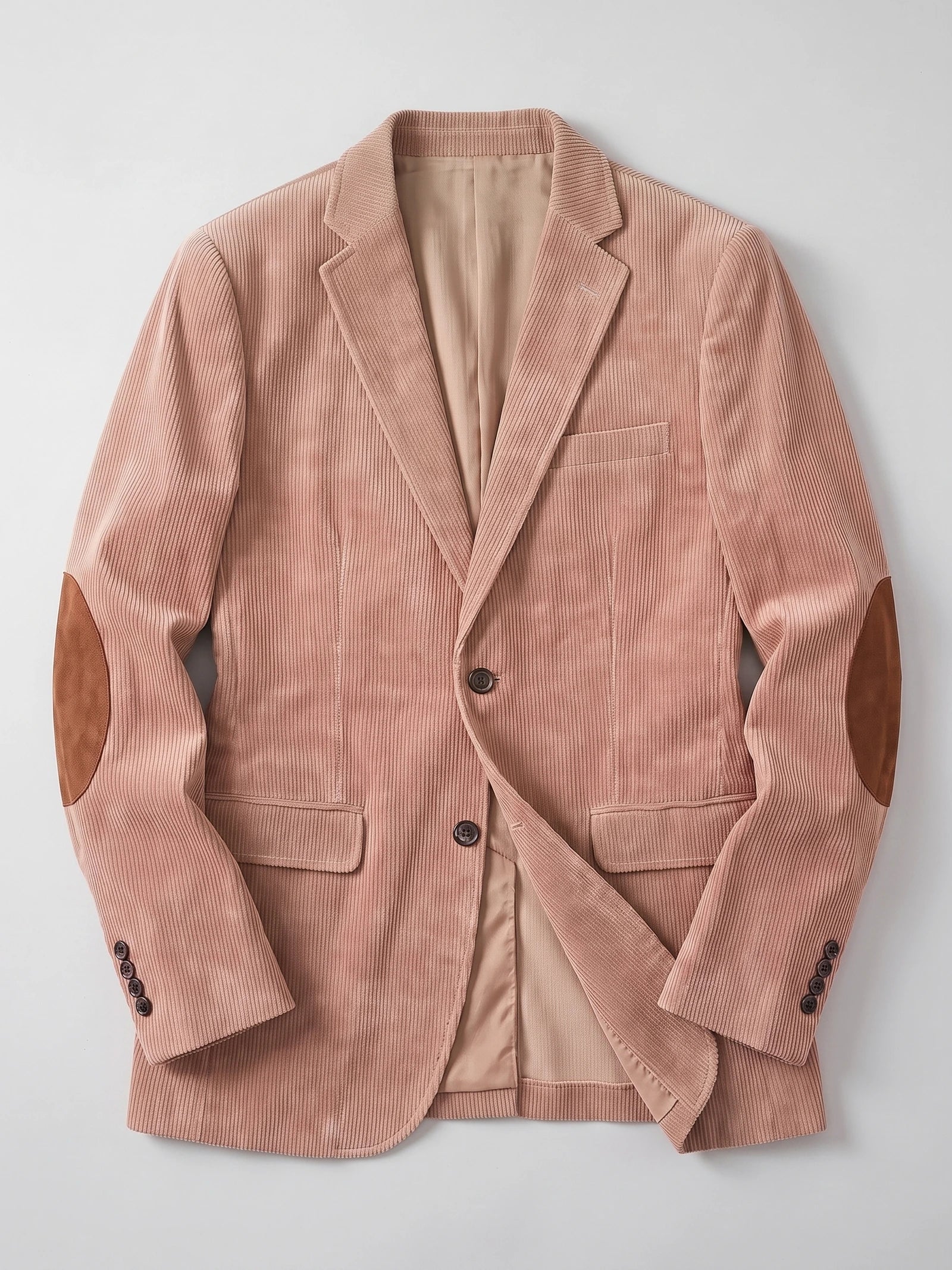 Men's Corduroy Blazer with Elbow Patches, Single-Breasted Business Casual Jacket for Spring and Autumn