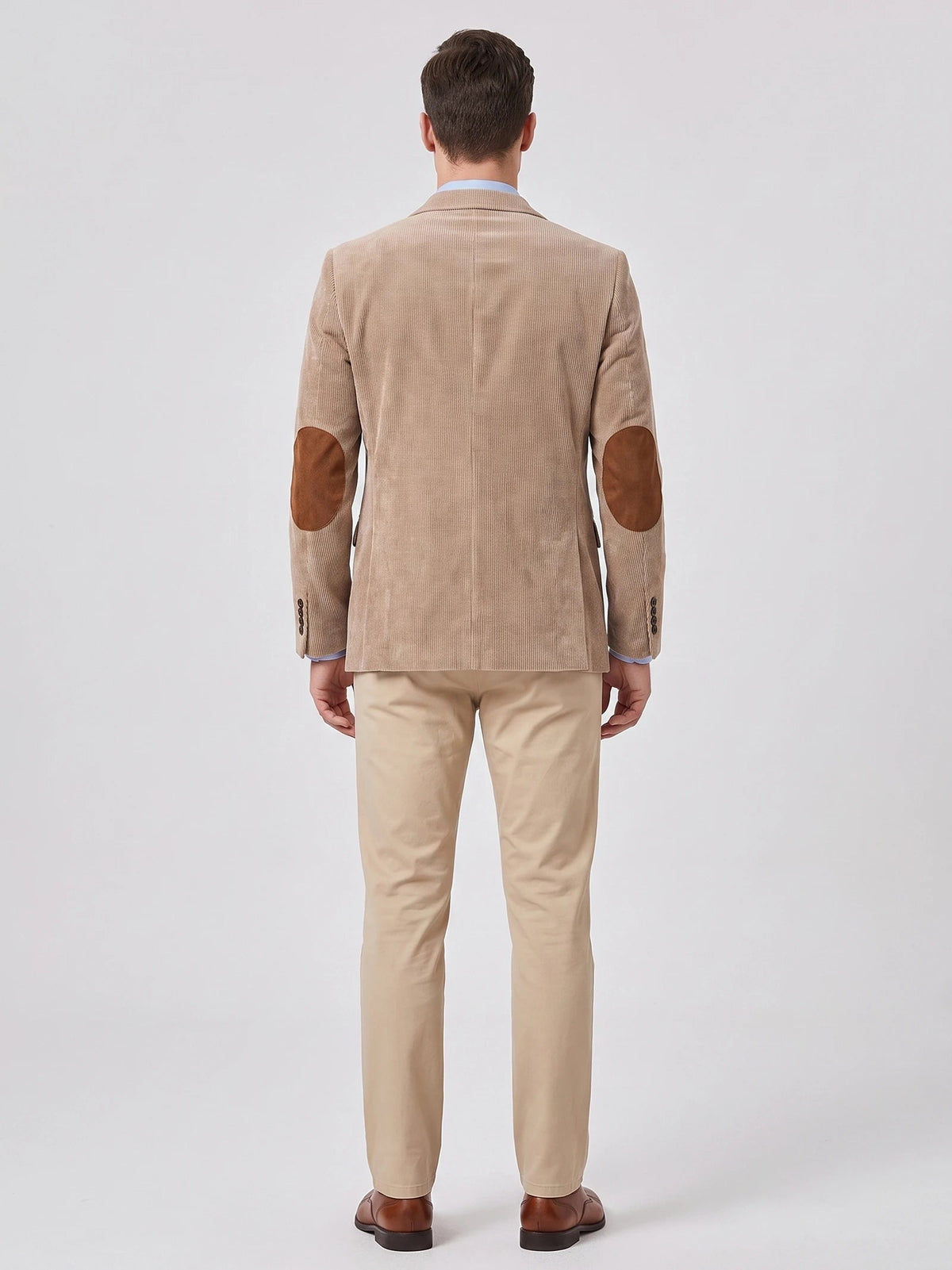 Men's Corduroy Blazer with Elbow Patches, Single-Breasted Business Casual Jacket for Spring and Autumn