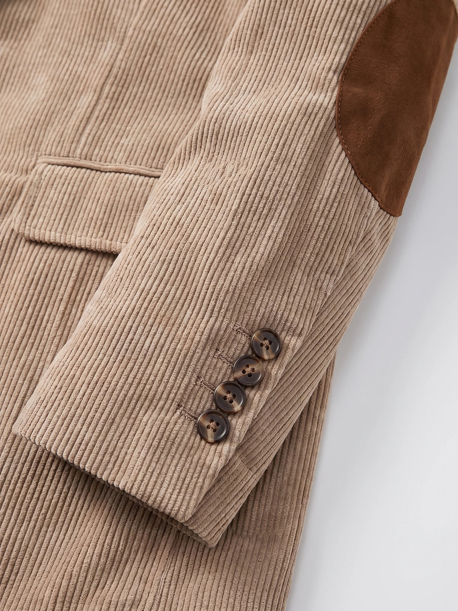 Men's Corduroy Blazer with Elbow Patches, Single-Breasted Business Casual Jacket for Spring and Autumn