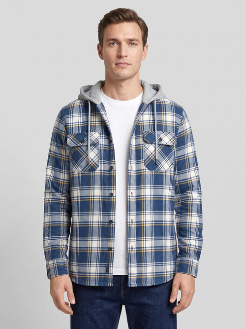 Men's Flannel Jacket, Hooded Check Long Sleeve Autumn Jacket