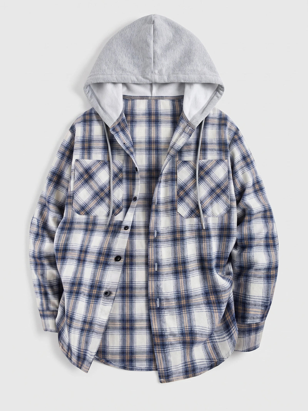 Men's Flannel Jacket, Hooded Check Long Sleeve Autumn Jacket