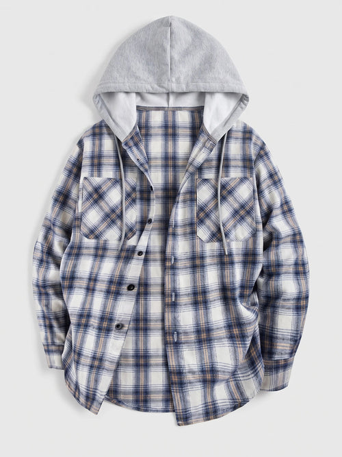 Men's Flannel Jacket, Hooded Check Long Sleeve Autumn Jacket