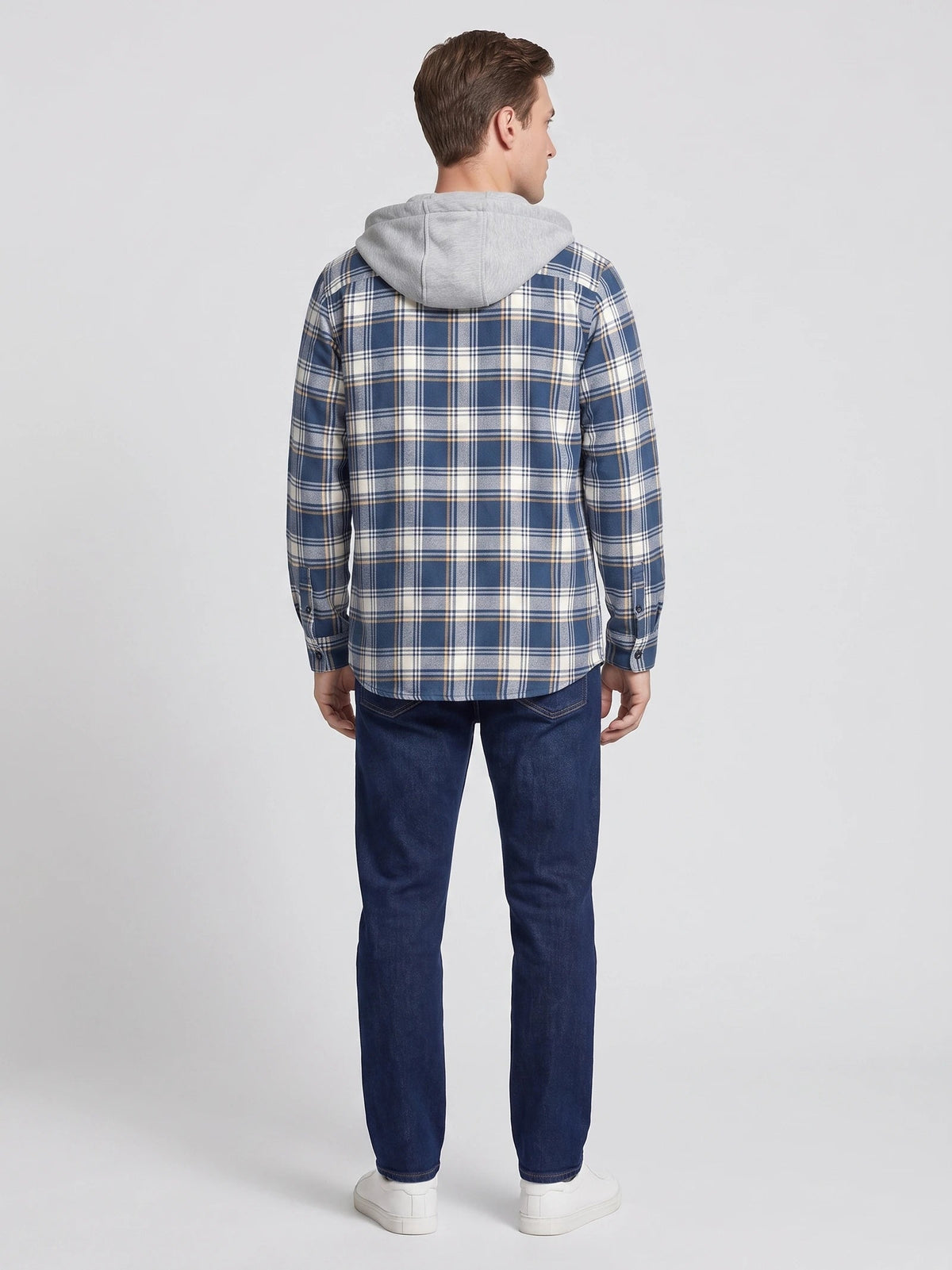Men's Flannel Jacket, Hooded Check Long Sleeve Autumn Jacket
