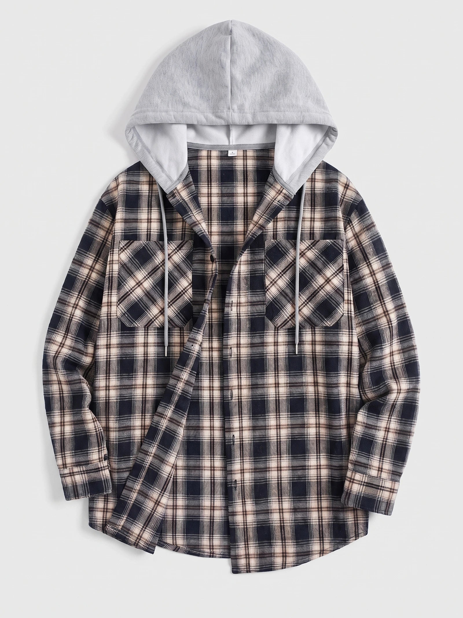 Men's Flannel Jacket, Hooded Check Long Sleeve Autumn Jacket