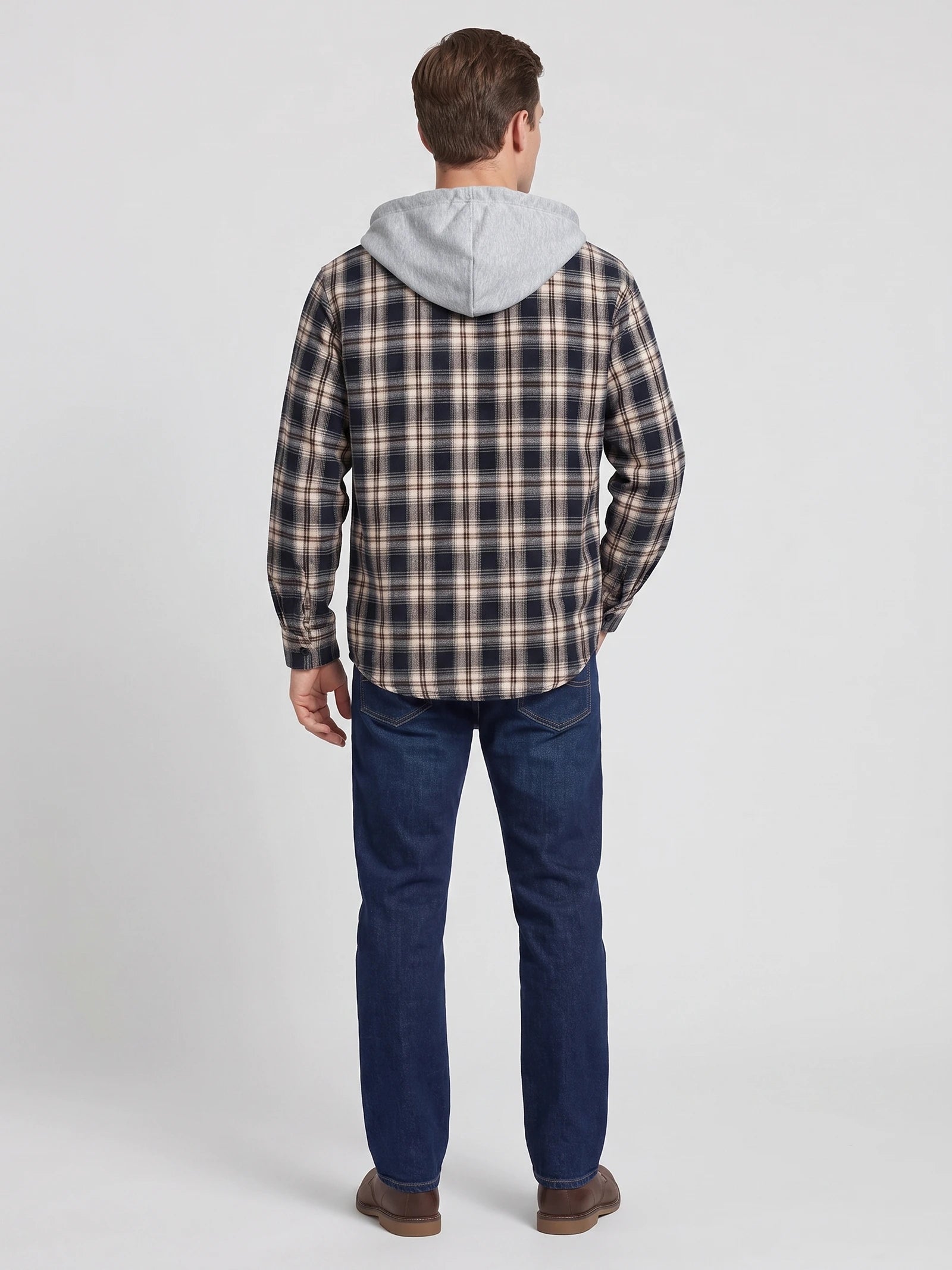 Men's Flannel Jacket, Hooded Check Long Sleeve Autumn Jacket