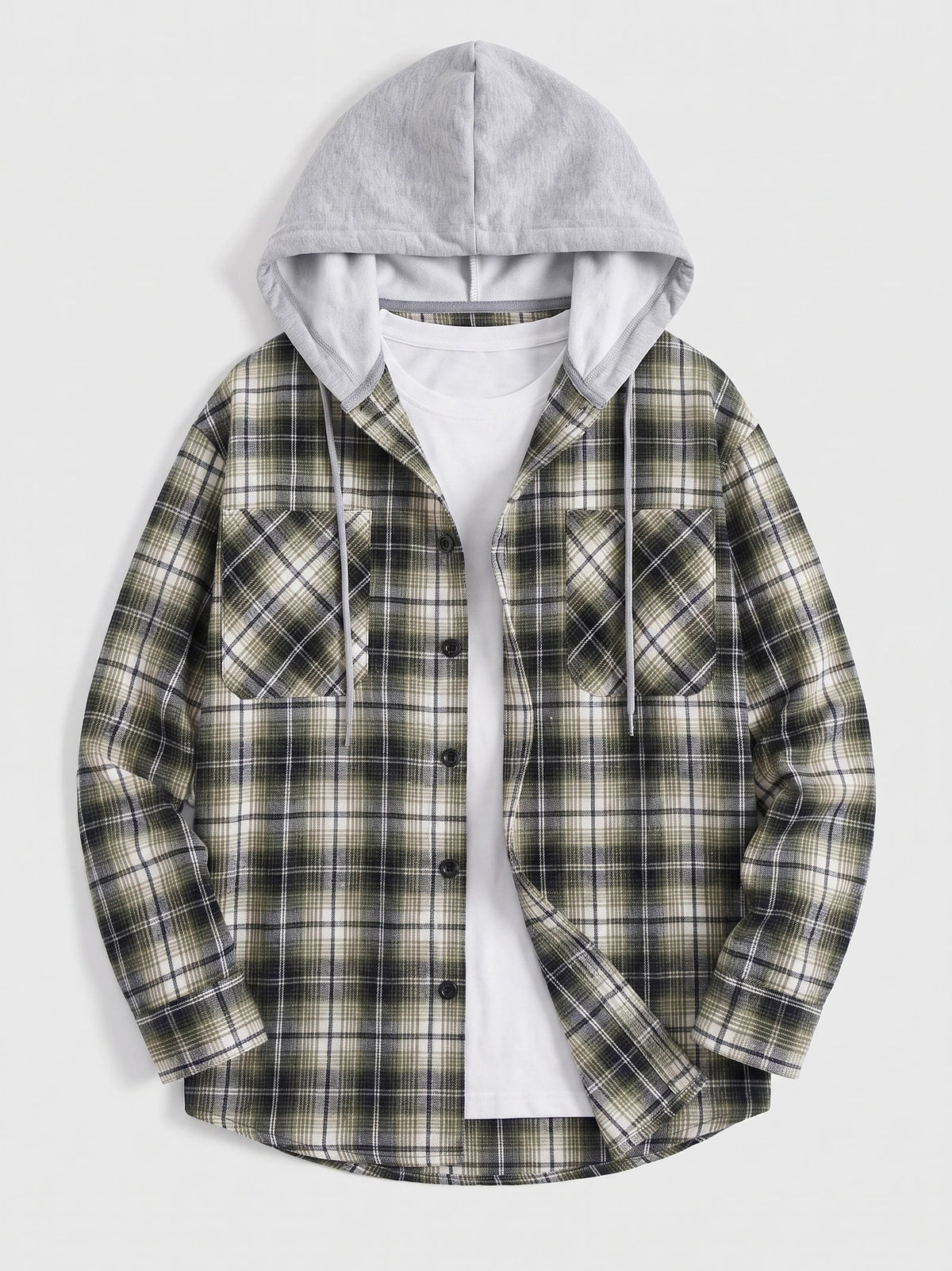 Men's Flannel Jacket, Hooded Check Long Sleeve Autumn Jacket