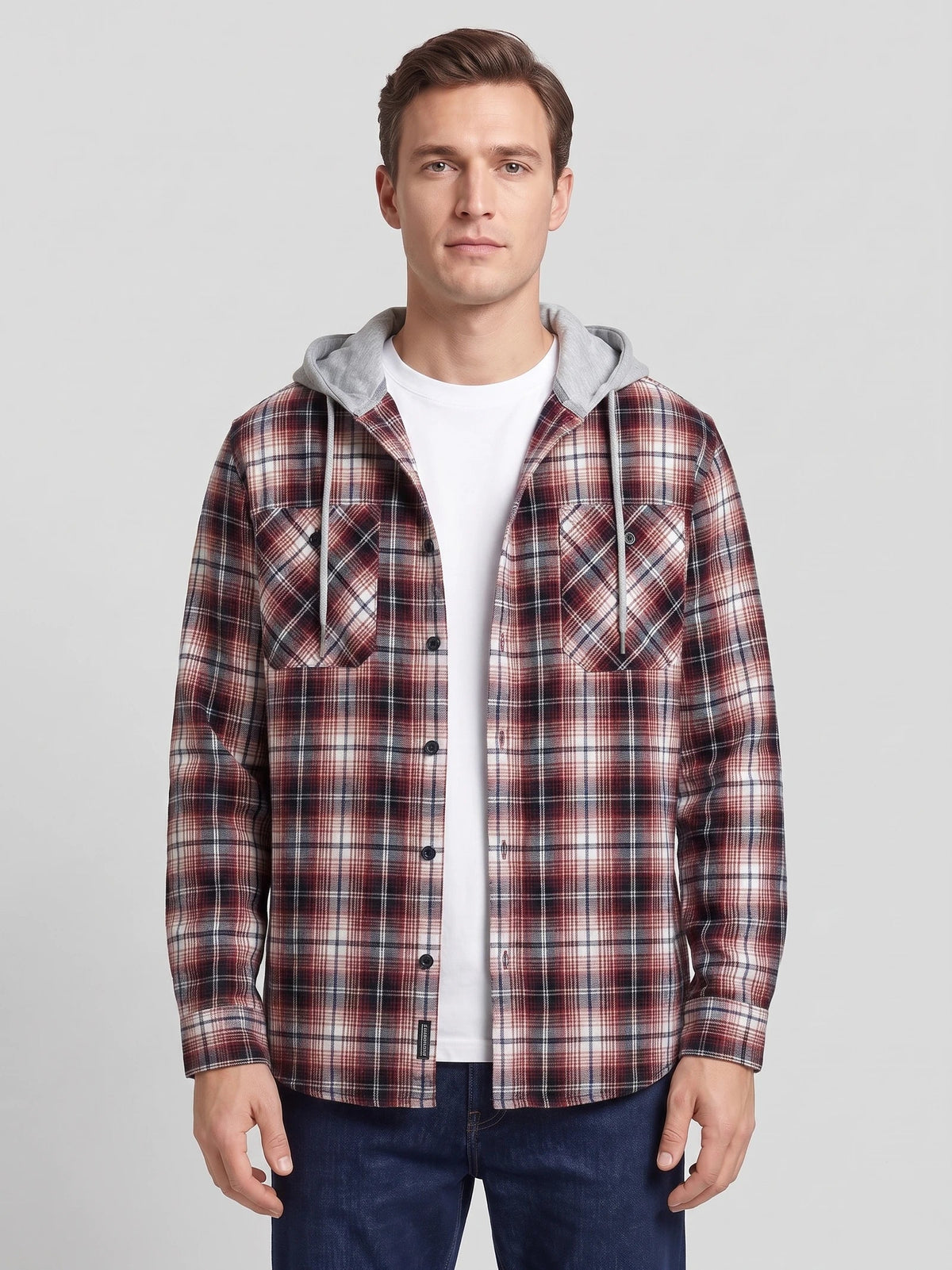 Men's Flannel Jacket, Hooded Check Long Sleeve Autumn Jacket