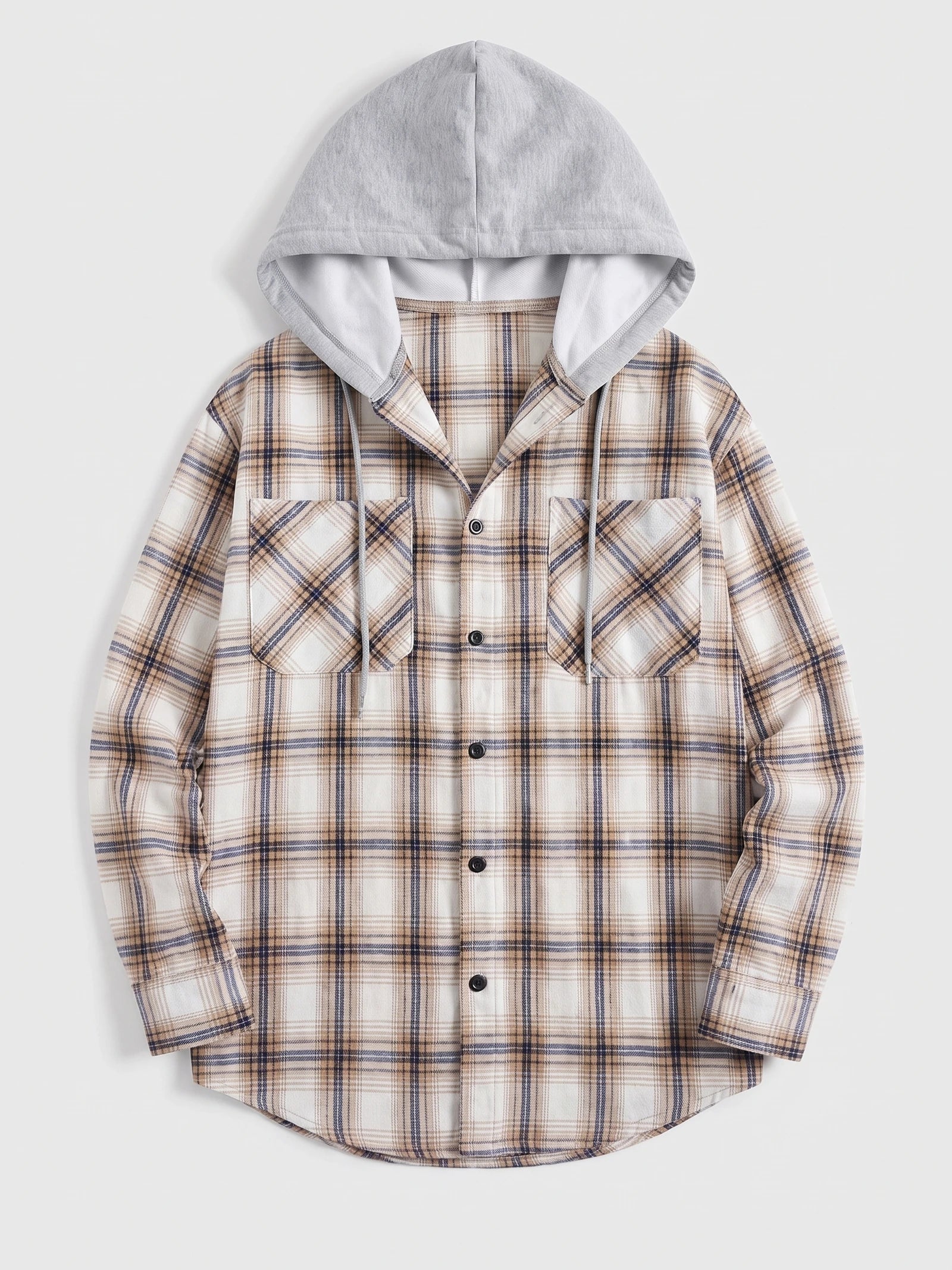 Men's Flannel Jacket, Hooded Check Long Sleeve Autumn Jacket