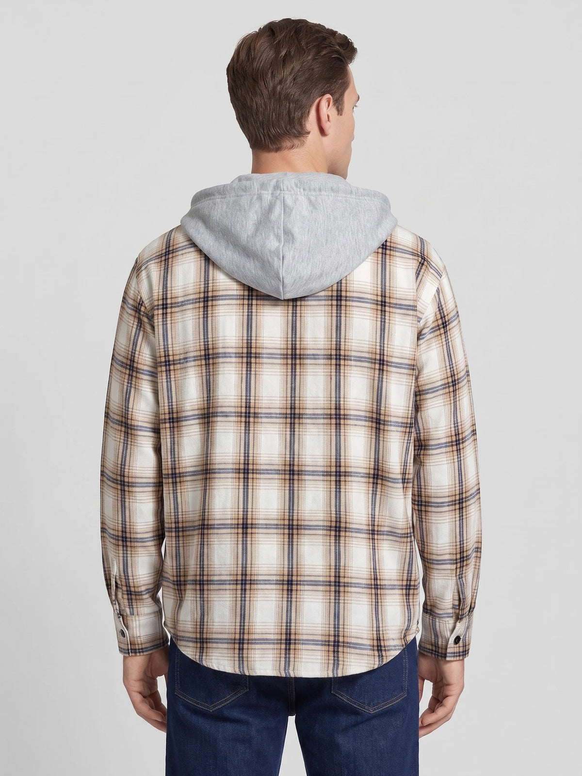Men's Flannel Jacket, Hooded Check Long Sleeve Autumn Jacket