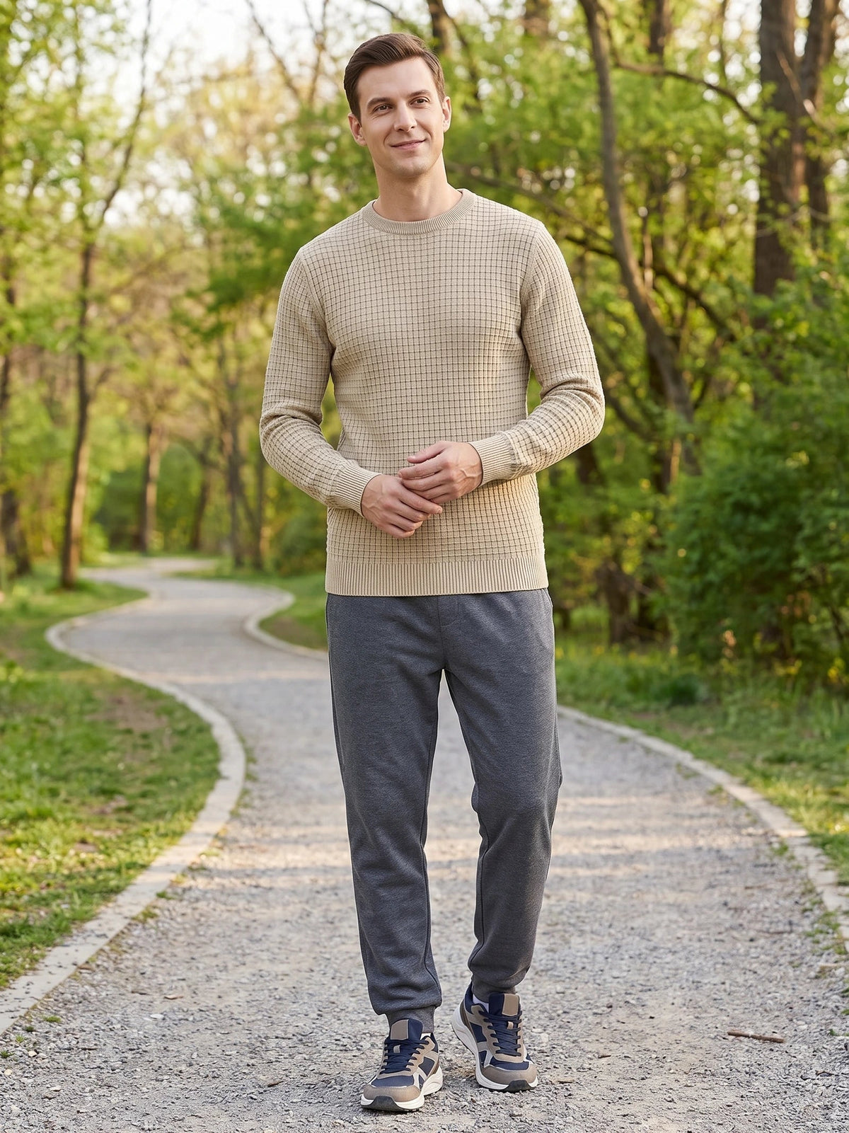 Men's Crewneck Jumper, Solid Colour Spring Outdoor Jogging Top