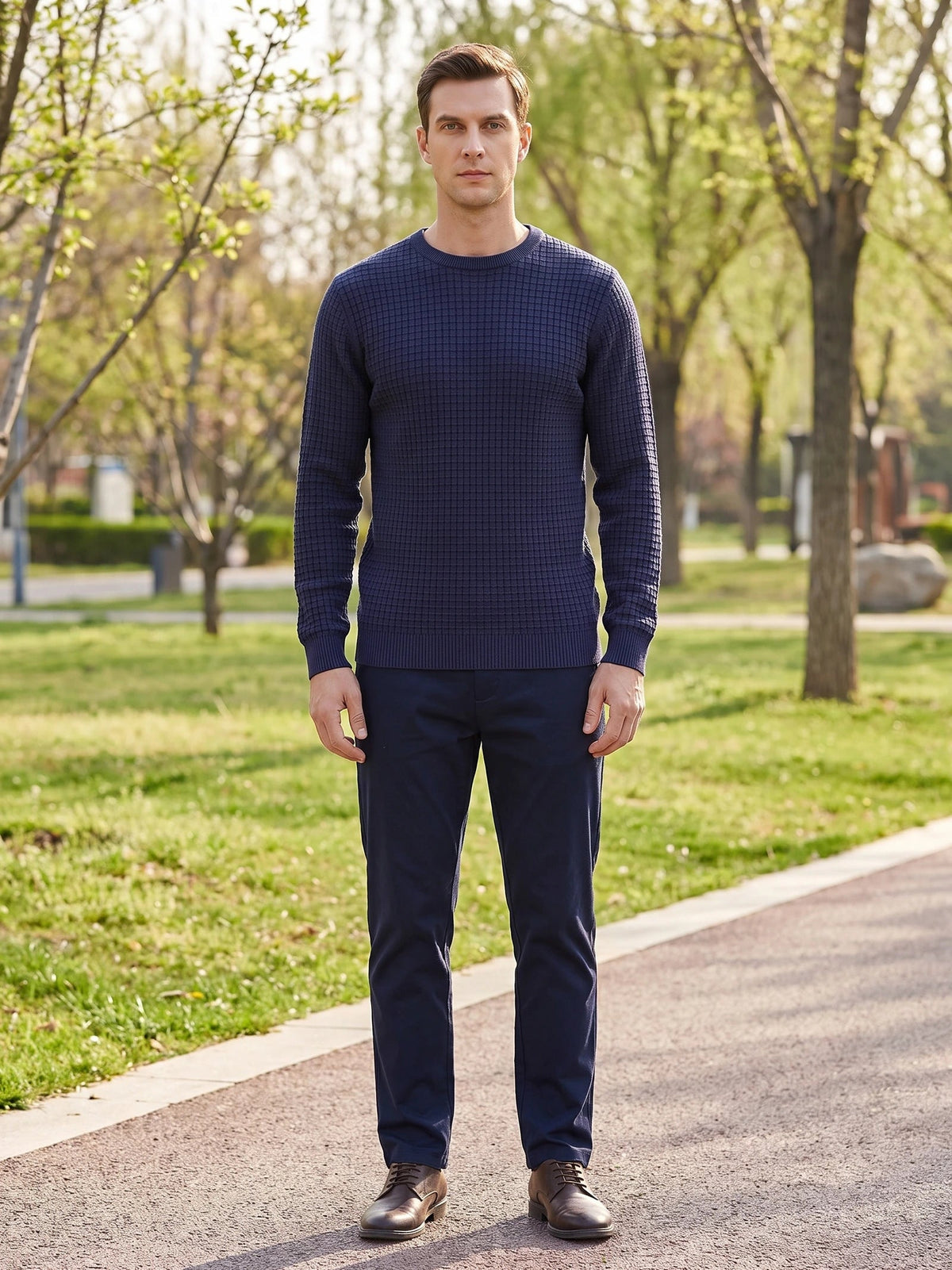 Men's Crewneck Jumper, Solid Colour Spring Outdoor Jogging Top