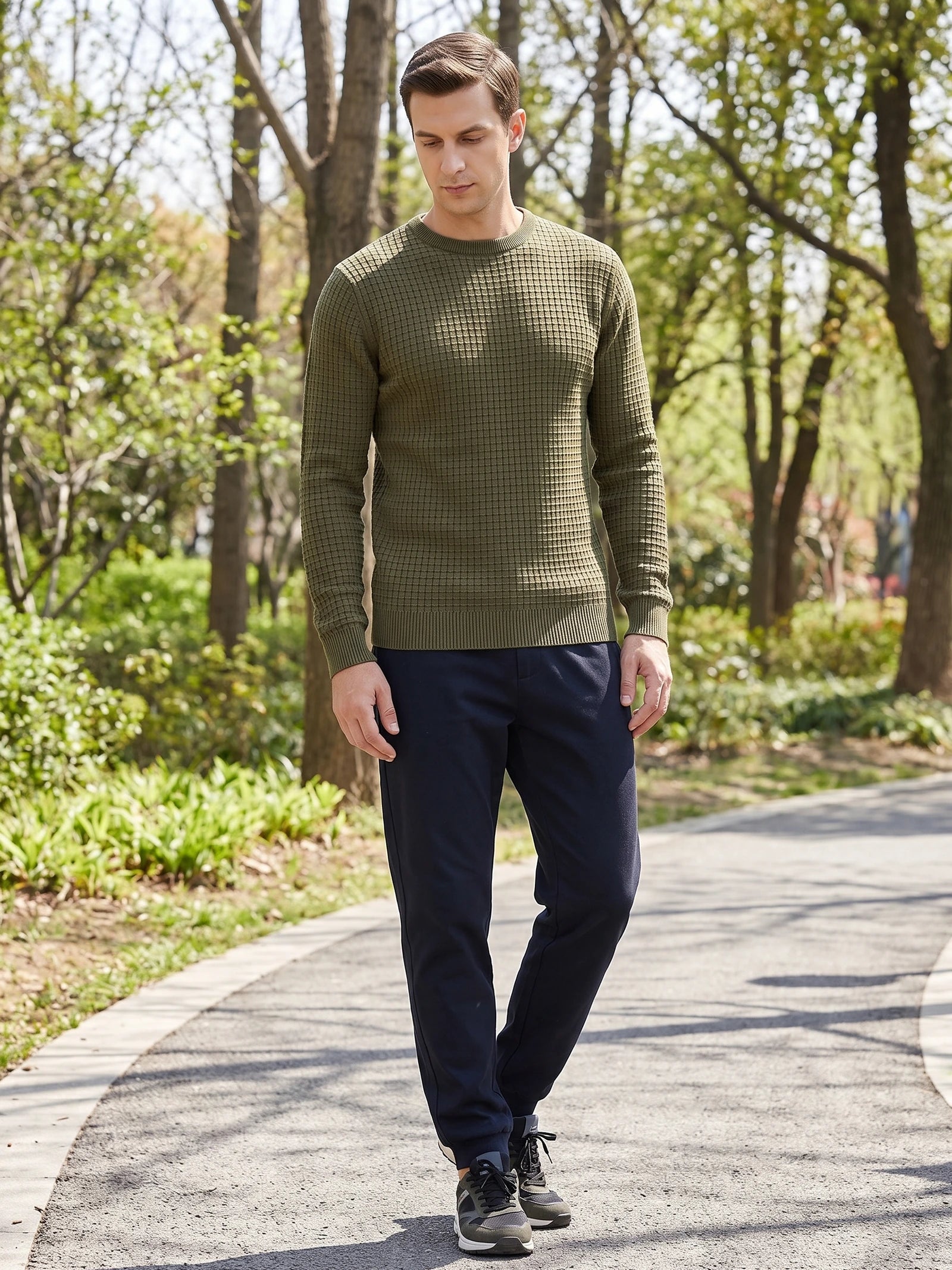 Men's Crewneck Jumper, Solid Colour Spring Outdoor Jogging Top