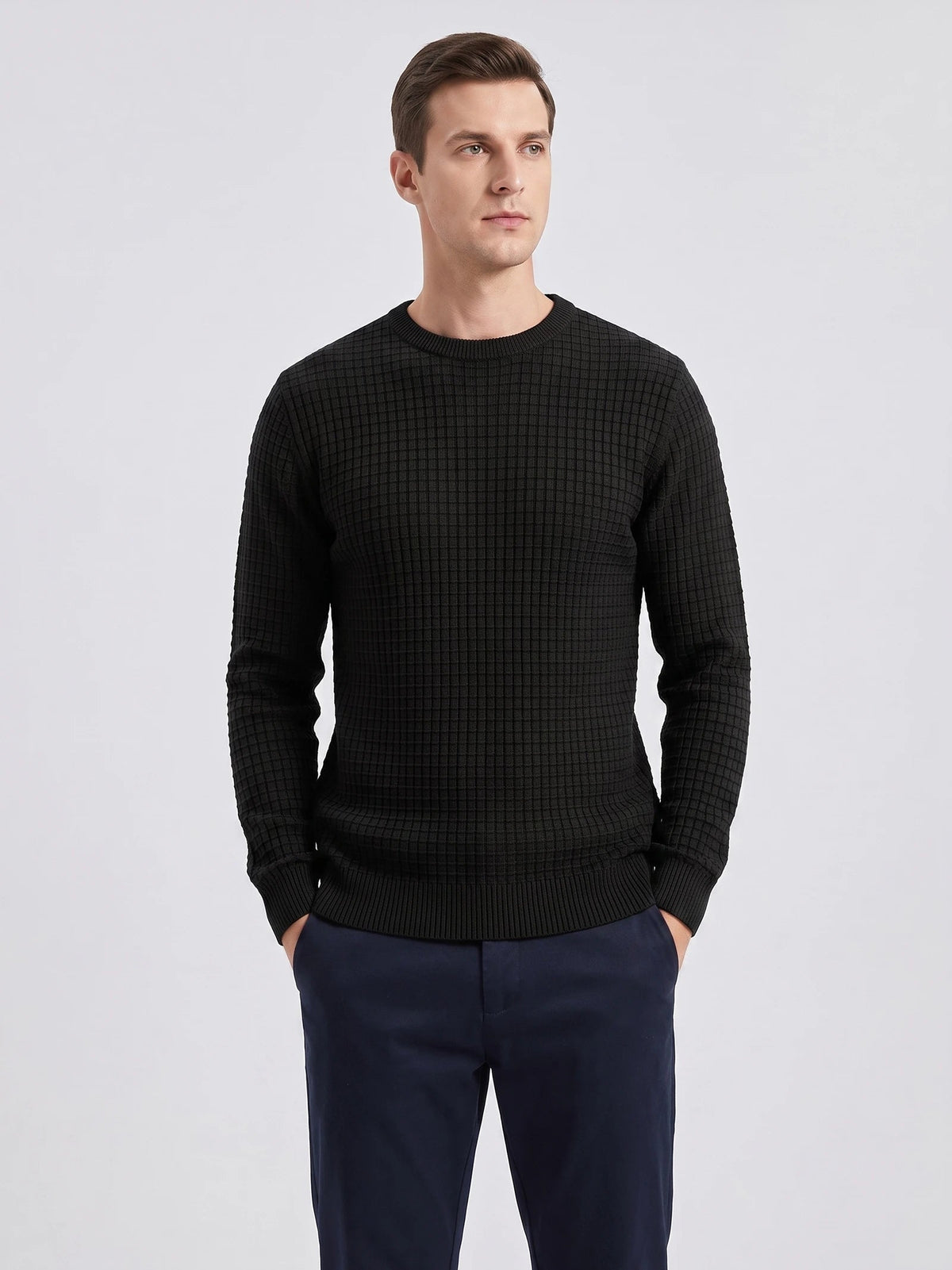 Men's Crewneck Jumper, Solid Colour Spring Outdoor Jogging Top