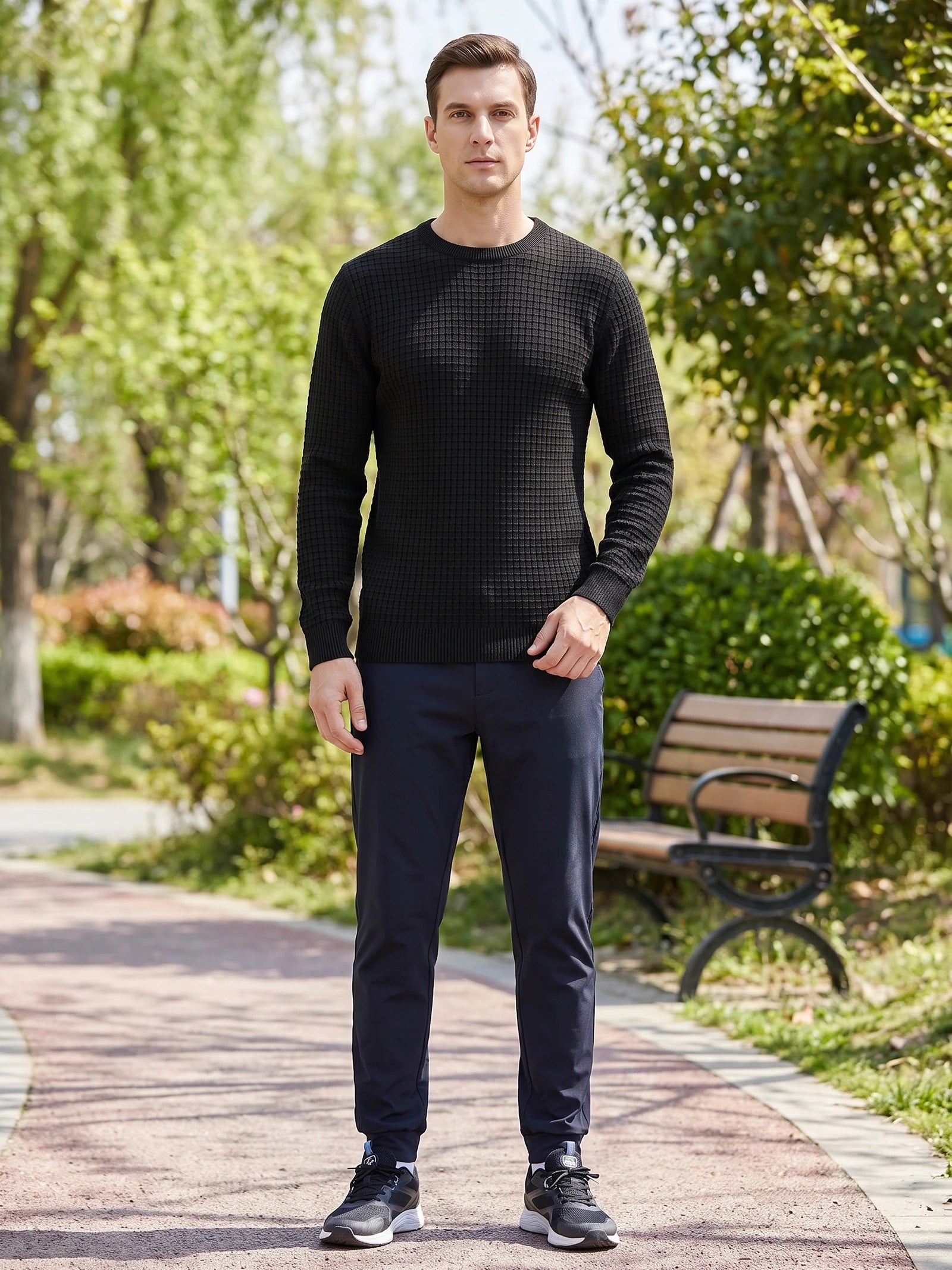 Men's Crewneck Jumper, Solid Colour Spring Outdoor Jogging Top