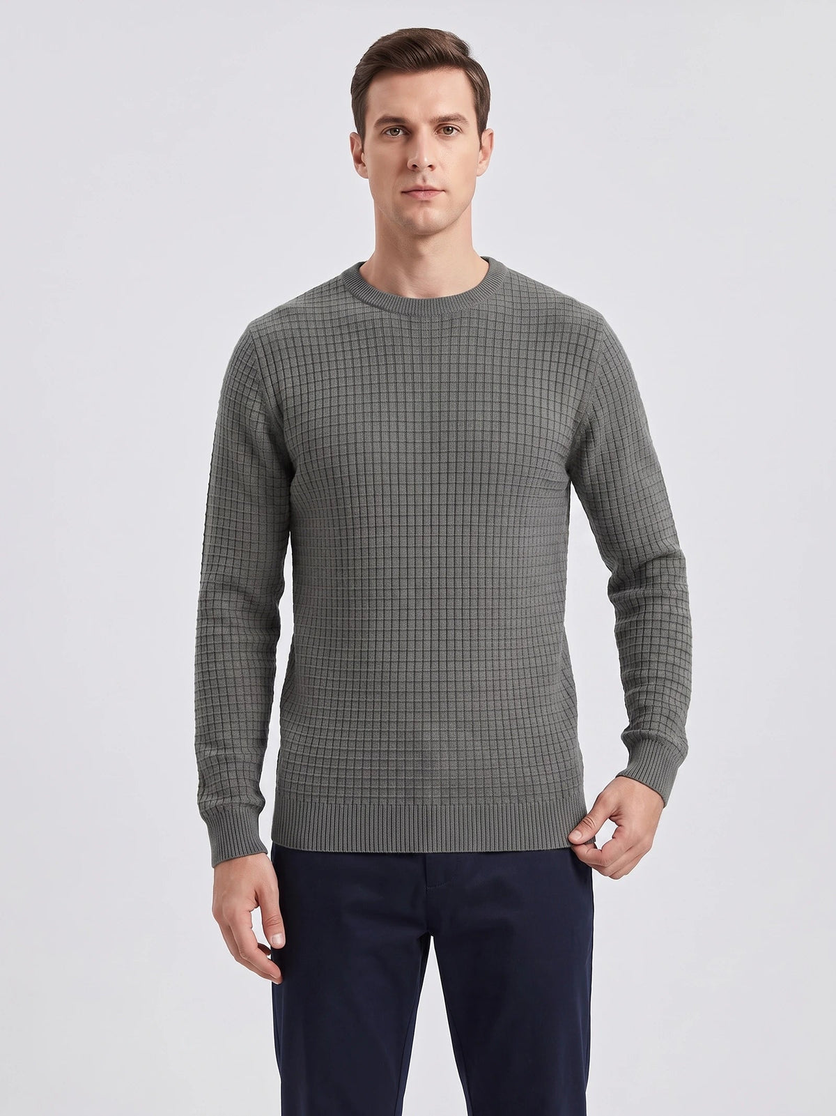 Men's Crewneck Jumper, Solid Colour Spring Outdoor Jogging Top