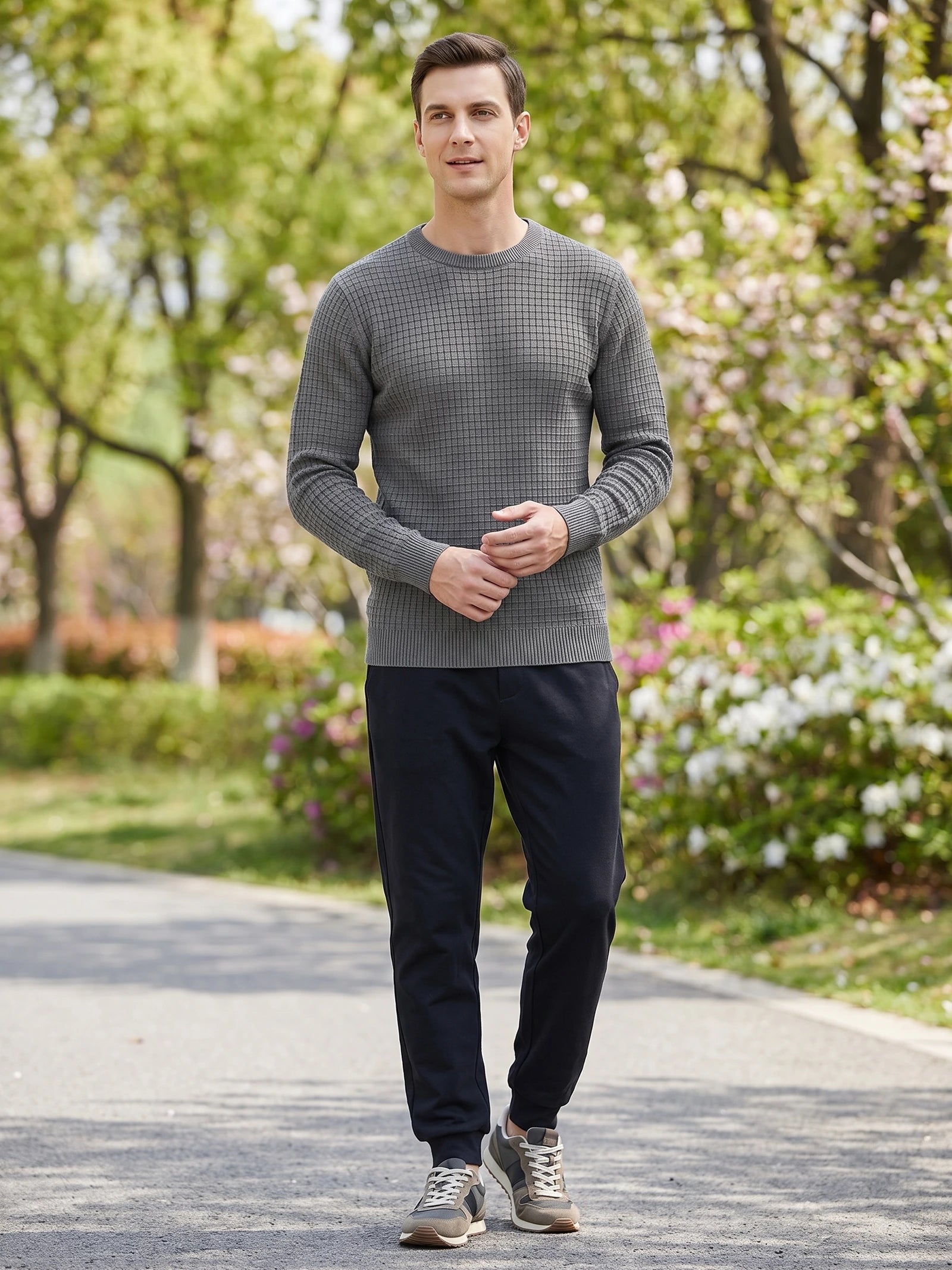 Men's Crewneck Jumper, Solid Colour Spring Outdoor Jogging Top