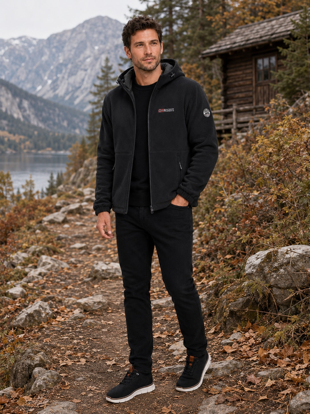Men’s Hooded Fleece Jacket Windproof Thick Warm Winter Jacket for Hiking and Outdoor Wear
