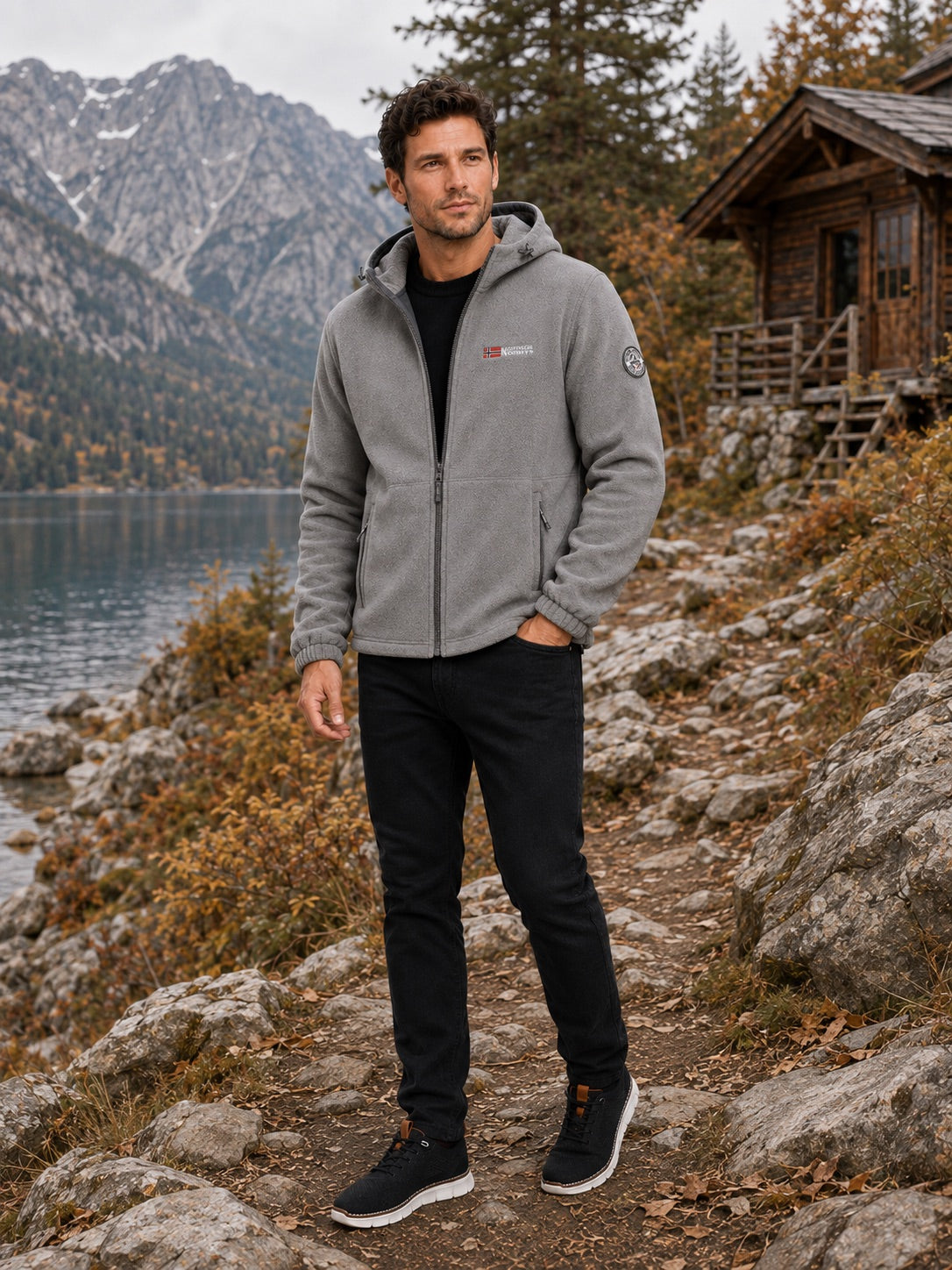 Men’s Hooded Fleece Jacket Windproof Thick Warm Winter Jacket for Hiking and Outdoor Wear
