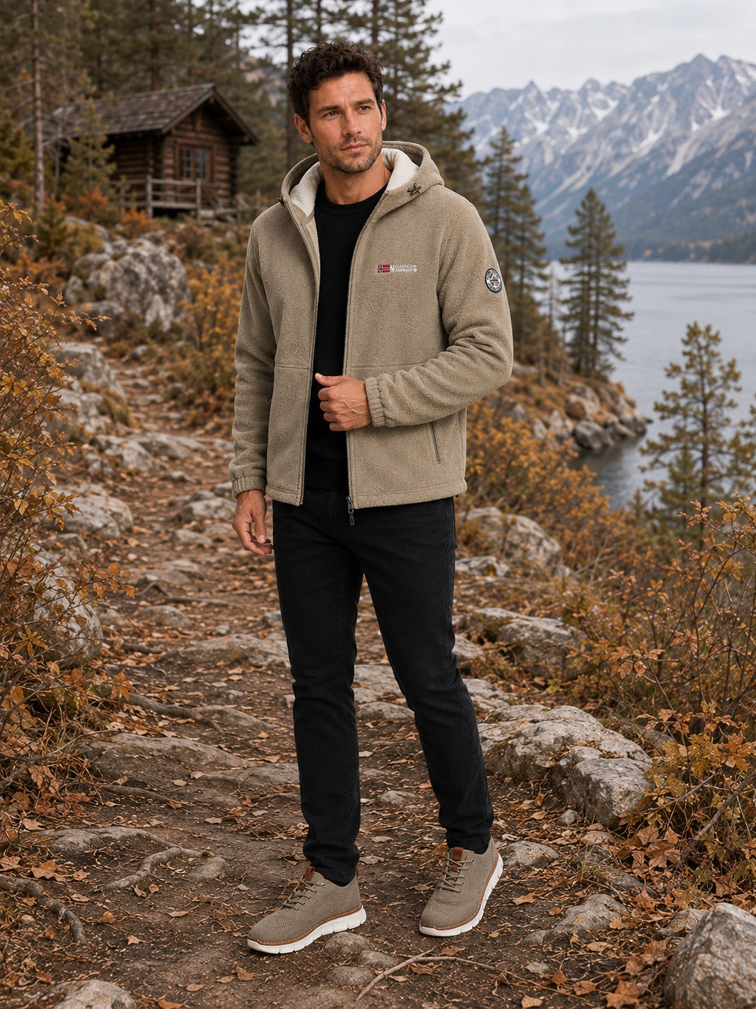 Men’s Hooded Fleece Jacket Windproof Thick Warm Winter Jacket for Hiking and Outdoor Wear