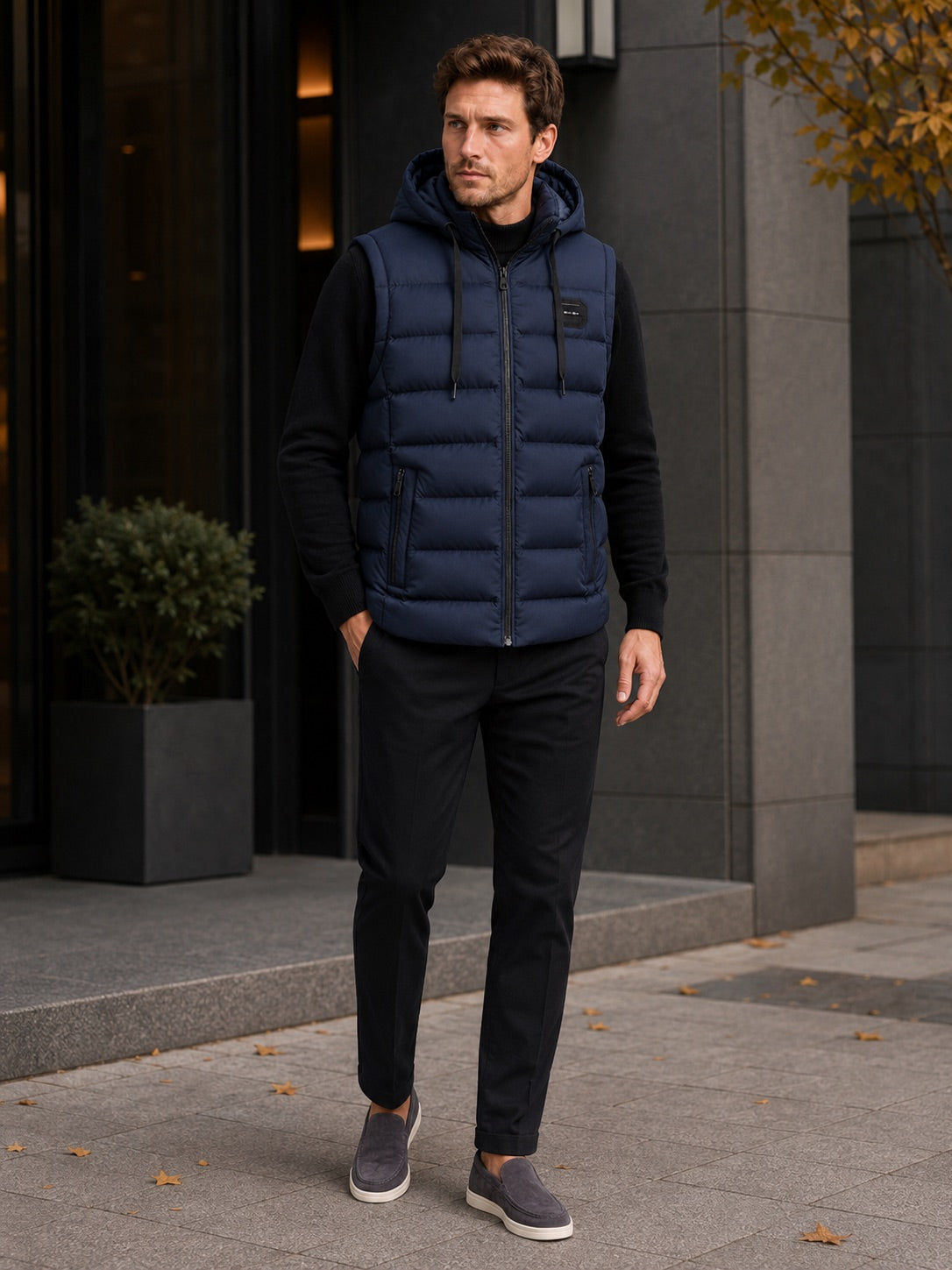 Men’s Hooded Puffer Gilet Zip-Up Cotton Padded Thick Warm Autumn Winter Sleeveless Jacket for Casual and Outdoor Wear