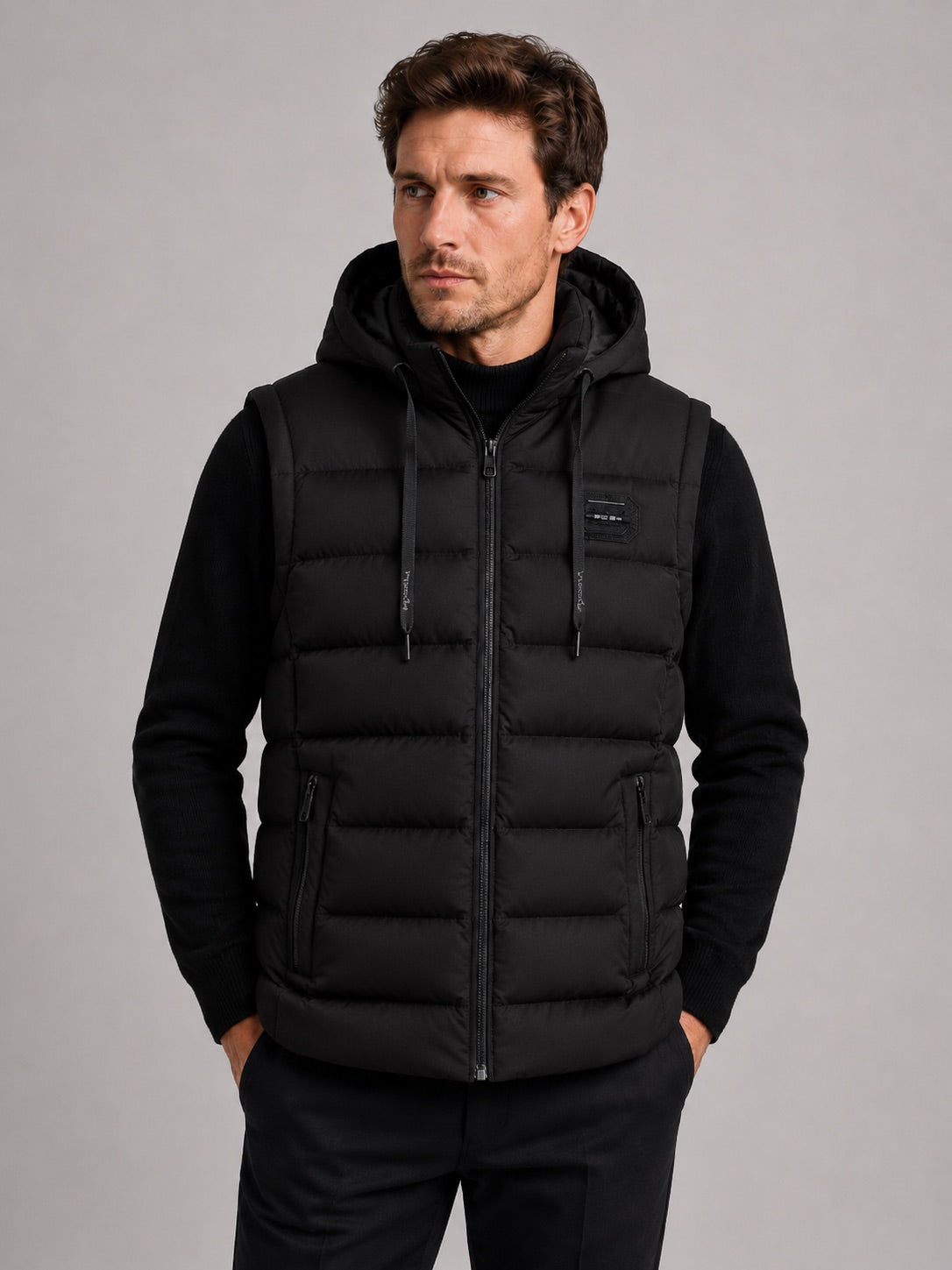 Men’s Hooded Puffer Gilet Zip-Up Cotton Padded Thick Warm Autumn Winter Sleeveless Jacket for Casual and Outdoor Wear