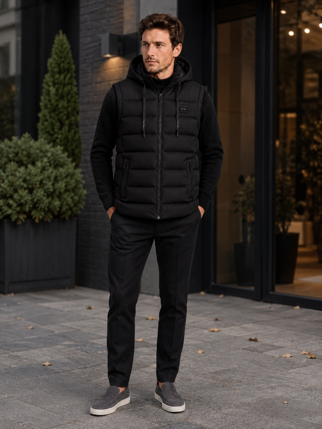 Men’s Hooded Puffer Gilet Zip-Up Cotton Padded Thick Warm Autumn Winter Sleeveless Jacket for Casual and Outdoor Wear