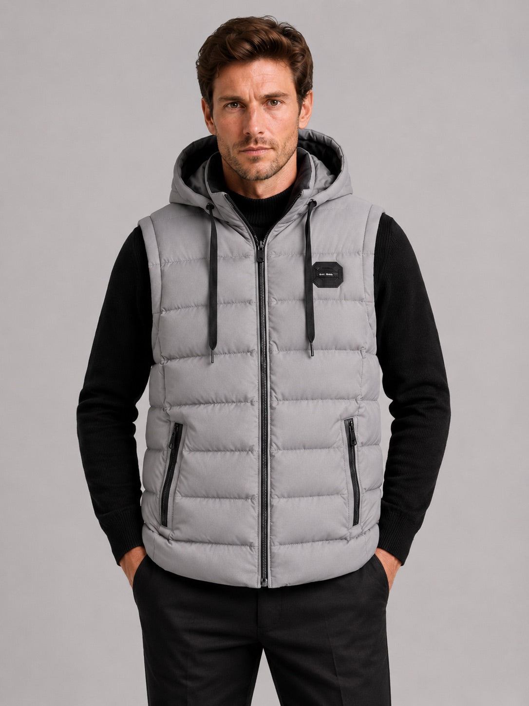 Men’s Hooded Puffer Gilet Zip-Up Cotton Padded Thick Warm Autumn Winter Sleeveless Jacket for Casual and Outdoor Wear