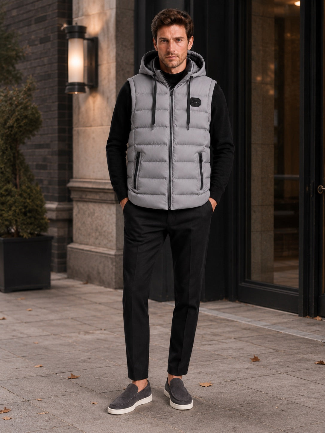 Men’s Hooded Puffer Gilet Zip-Up Cotton Padded Thick Warm Autumn Winter Sleeveless Jacket for Casual and Outdoor Wear