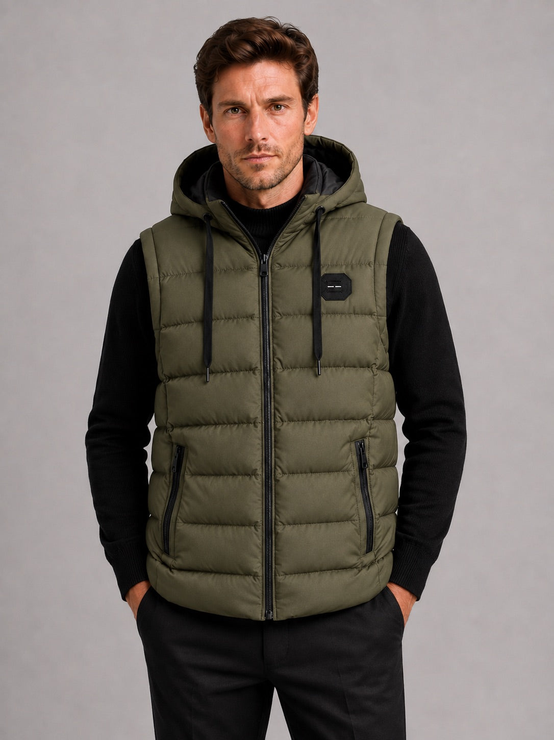 Men’s Hooded Puffer Gilet Zip-Up Cotton Padded Thick Warm Autumn Winter Sleeveless Jacket for Casual and Outdoor Wear