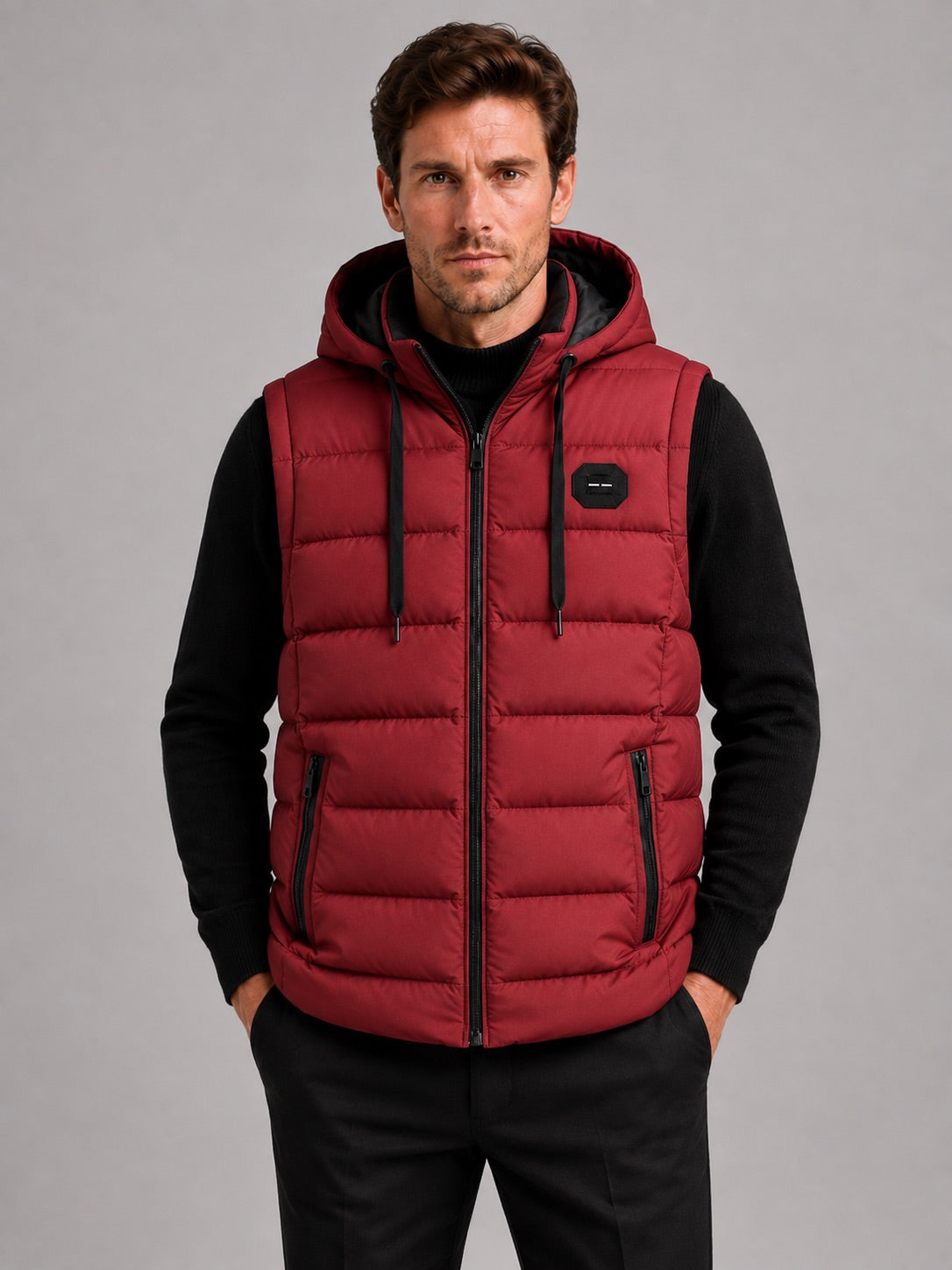 Men’s Hooded Puffer Gilet Zip-Up Cotton Padded Thick Warm Autumn Winter Sleeveless Jacket for Casual and Outdoor Wear