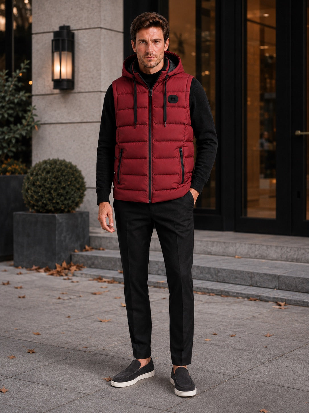 Men’s Hooded Puffer Gilet Zip-Up Cotton Padded Thick Warm Autumn Winter Sleeveless Jacket for Casual and Outdoor Wear
