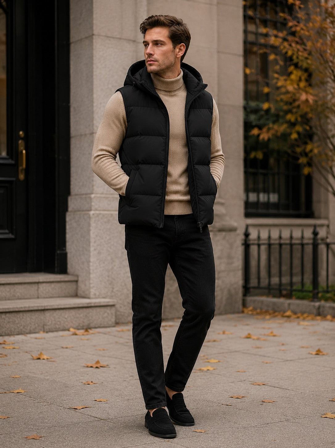 Men’s Hooded Puffer Gilet Thick Warm Autumn Winter Jacket for Casual and Outdoor Wear